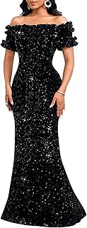 Women Sexy Sequin Off Shoulder Ruffle Short Sleeve Bodycon Mermaid Party...