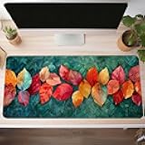 Leaves Large Gaming Mouse Pad 80 x 30cm, Mouse Pad Red Desk Mat Large Soft Smooth Surface Stitched Edges Waterproof with Anti-Slip Rubber Base Mousepad for Desk and Computer Accessories PjY7841 9-B