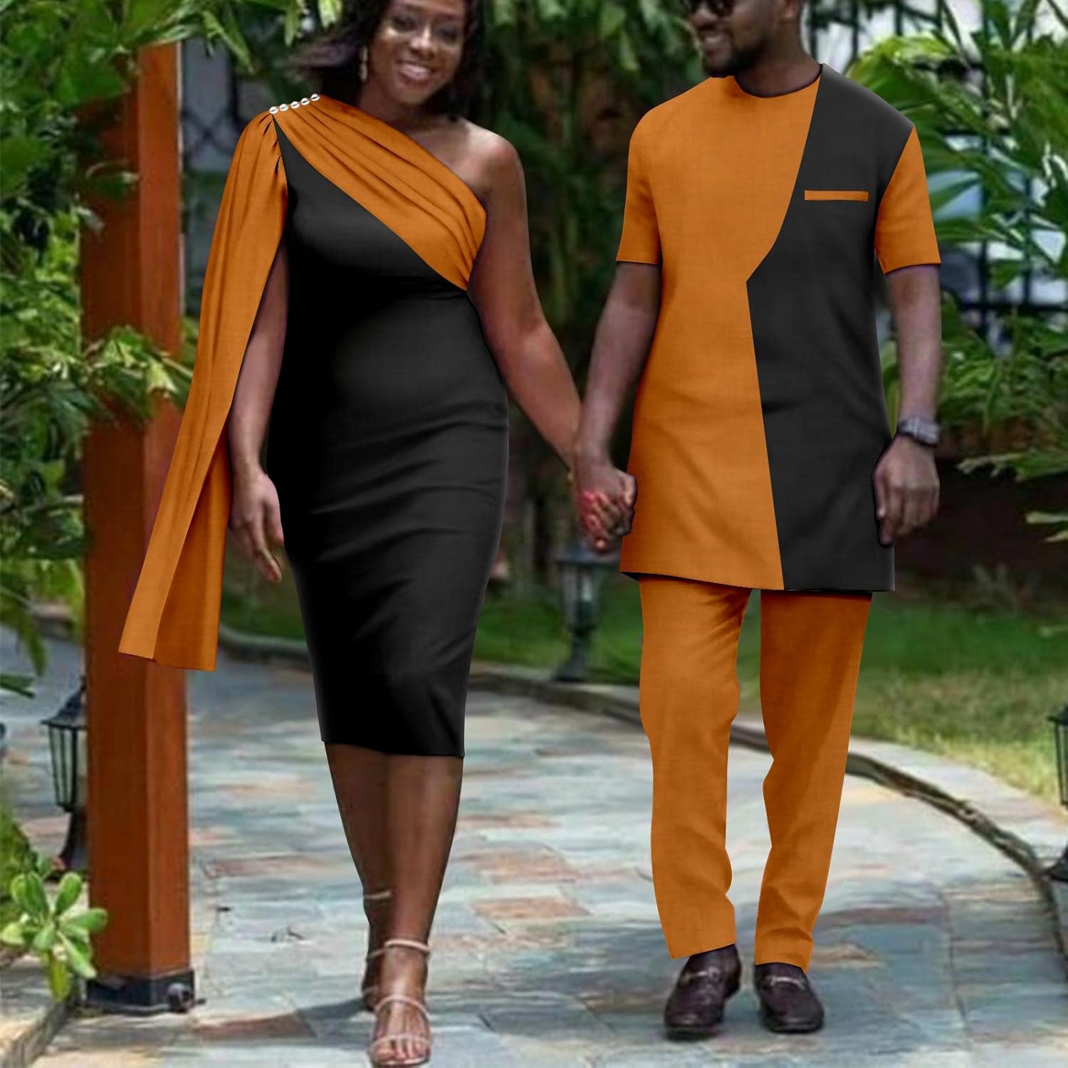 African Couple Clothes Dashiki Men's Outfits Match Shirts and Pants set Women's Sexy Beads Party Dresses