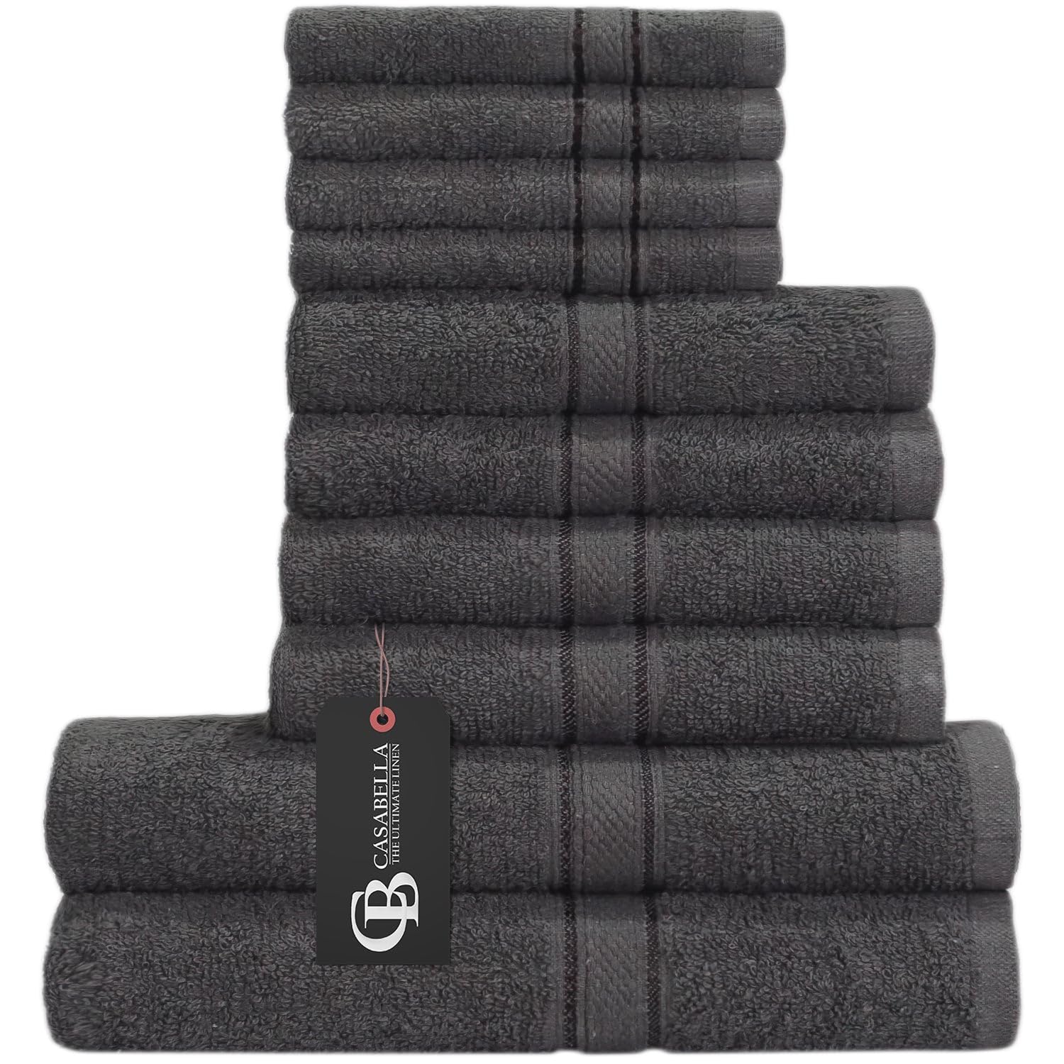 Casabella 10 Piece Soft Towel Bale Set Face Hand Bath Bathroom Towels_Grey_10 Pieces