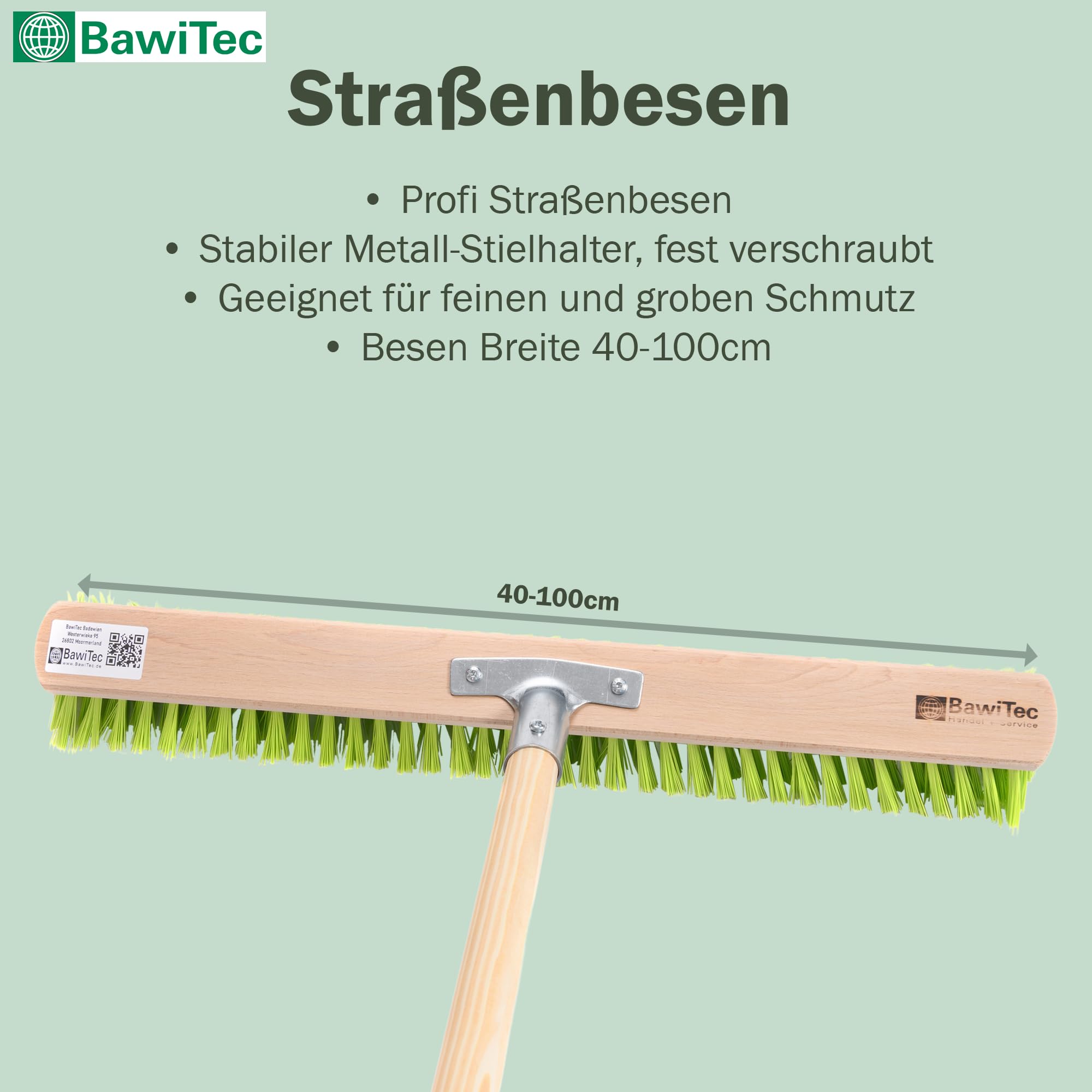Profi Straßenbesen 60cm Neon-Grüne Borsten mit Stiel 160cm Besen Besenstiel