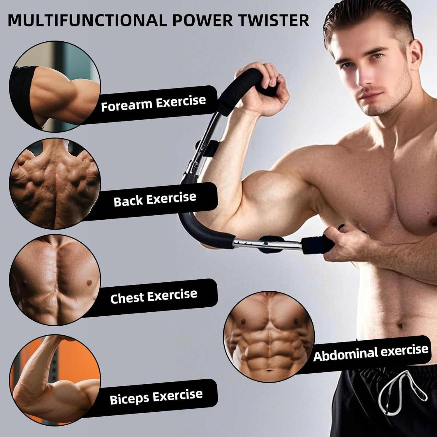 Twister Arm and Chest Muscle Trainer, U-Shape Power Twister Arm Exerciser Adjustable, Shoulder, Biceps, Triceps, Back and Forearm Chest Enhanced Exercise, Upper Body Strength Training