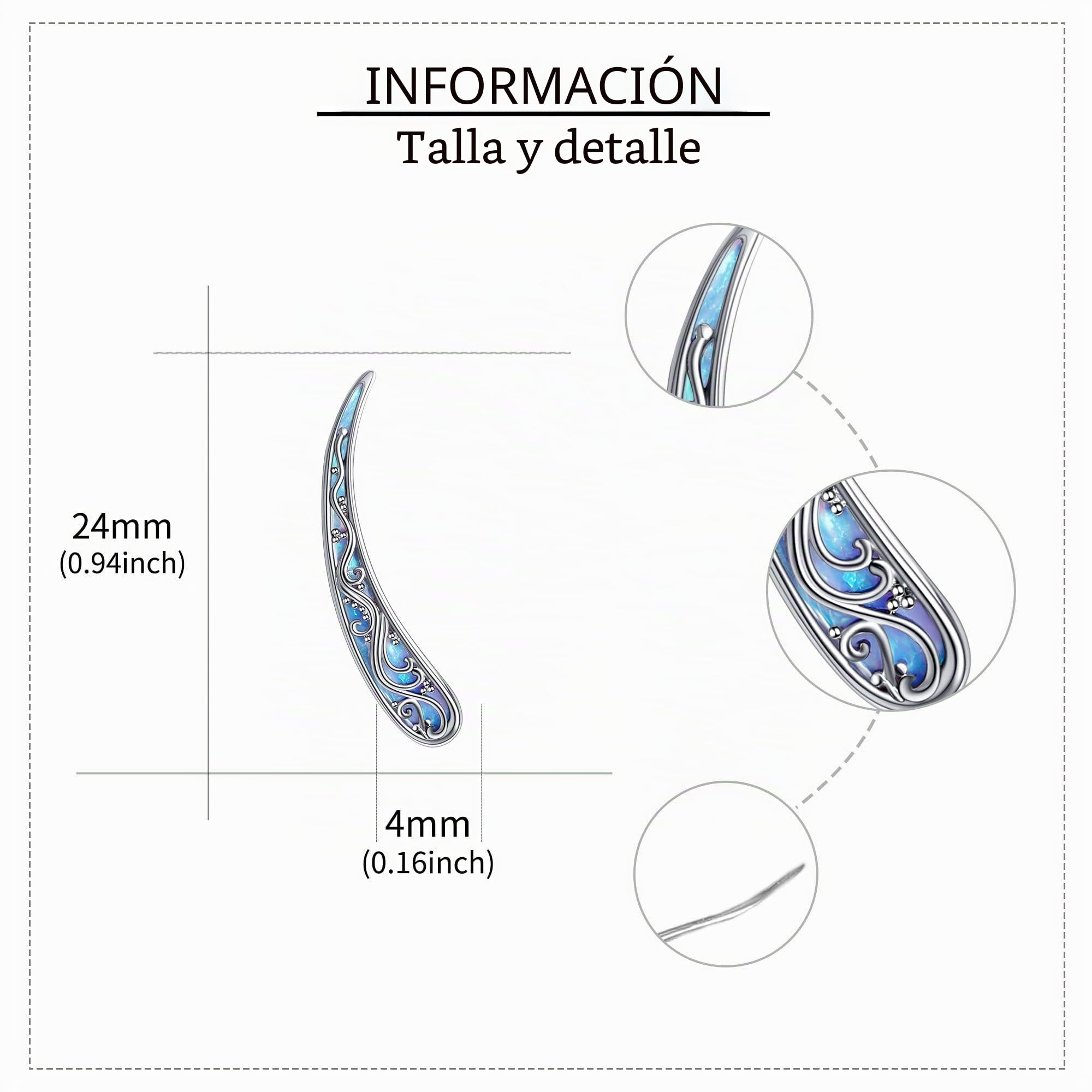 Pendientes de filigrana de plata de ley con filigrana de ópalo/concha de balona, pendientes trepadores de oreja vintage para mujer, 0.16*0.94 inch, Plata de ley, Sin piedra preciosa