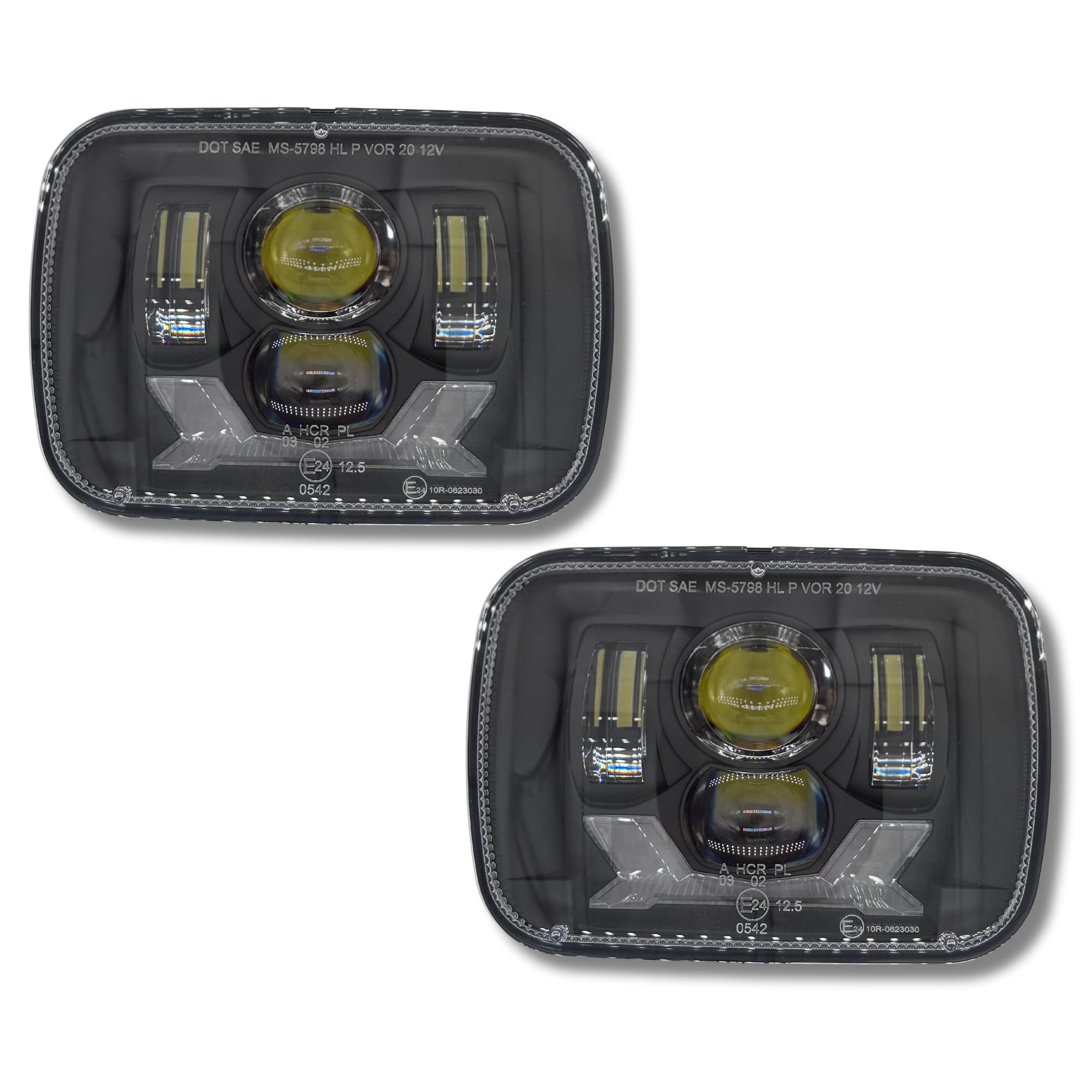 Faros LED 5x7 Homologados con Luz Diurna, Cruce y Largas - 85W, 6000K, Carcasa de Aluminio con Válvula Anticondensación, 12-24V (2 pc)