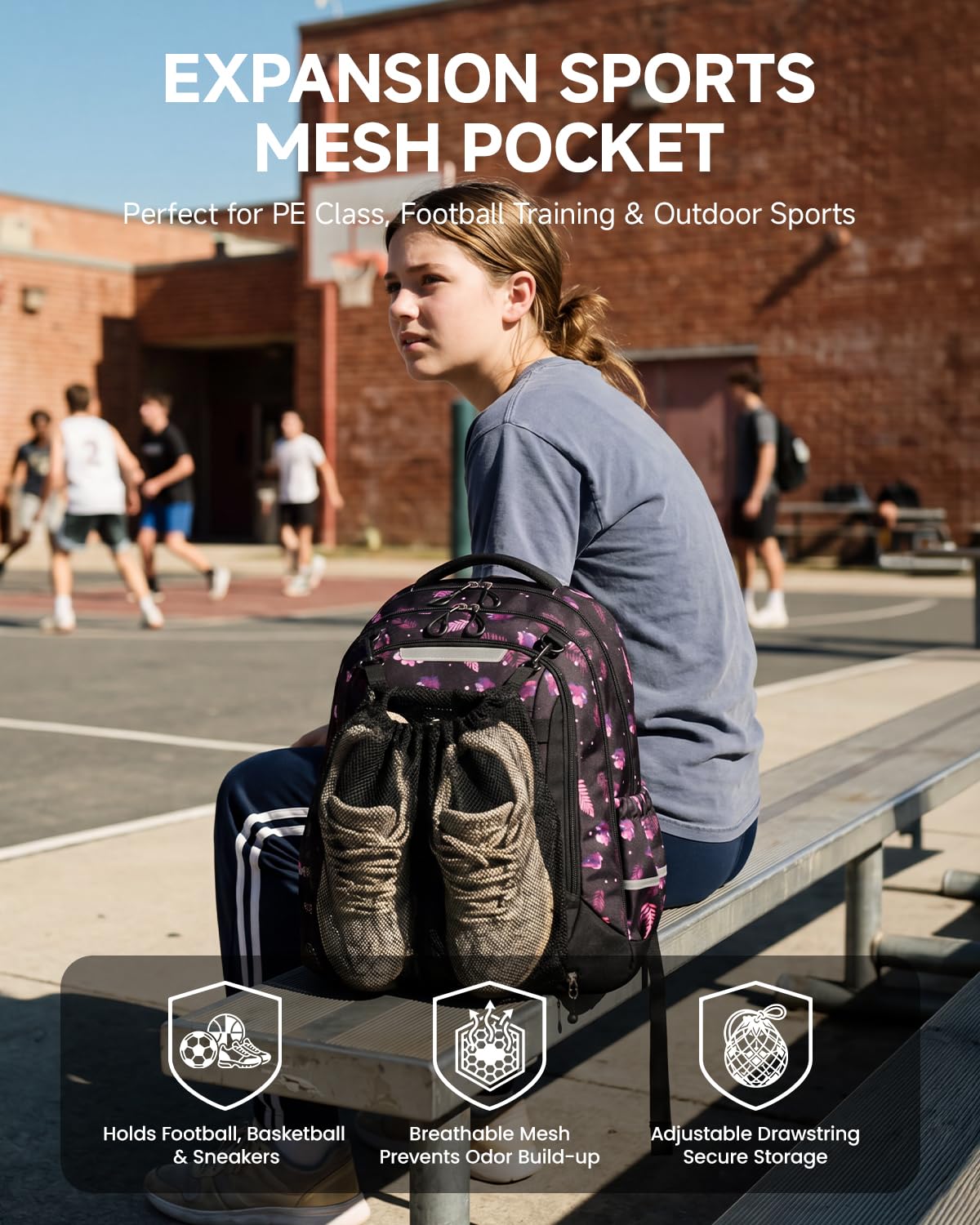 Amythe Ergo Schulranzen Teenager Mädc mit Abnehmbarem Hüftgurt | Ergonomischer Schulrucksack Teenager, 30L Rucksack Schule mit Verstaubare Netztasche, 5-13 Klasse für Schule, Reisen, Sport