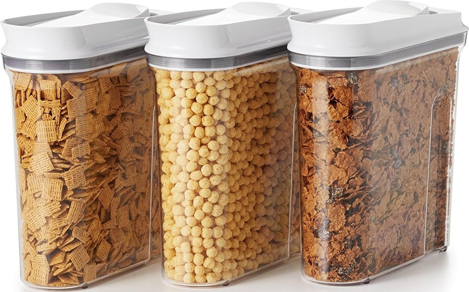 OXO Good Grips Müsli-Spender-Set, luftdicht, transparent, 3-teiliges Müsli-Set | Luftdichter Druckknopfdeckel, Müsli, Müsli, Snacks, einfach zu verstauen, Küchenaufbewahrungsset