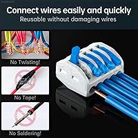 Vista 2 de GKEEMARS 50 conectores de cable de palanca, conector conductor de empalme compacto para cables flexibles de trenzado sólido 28-12 AWG (azul)