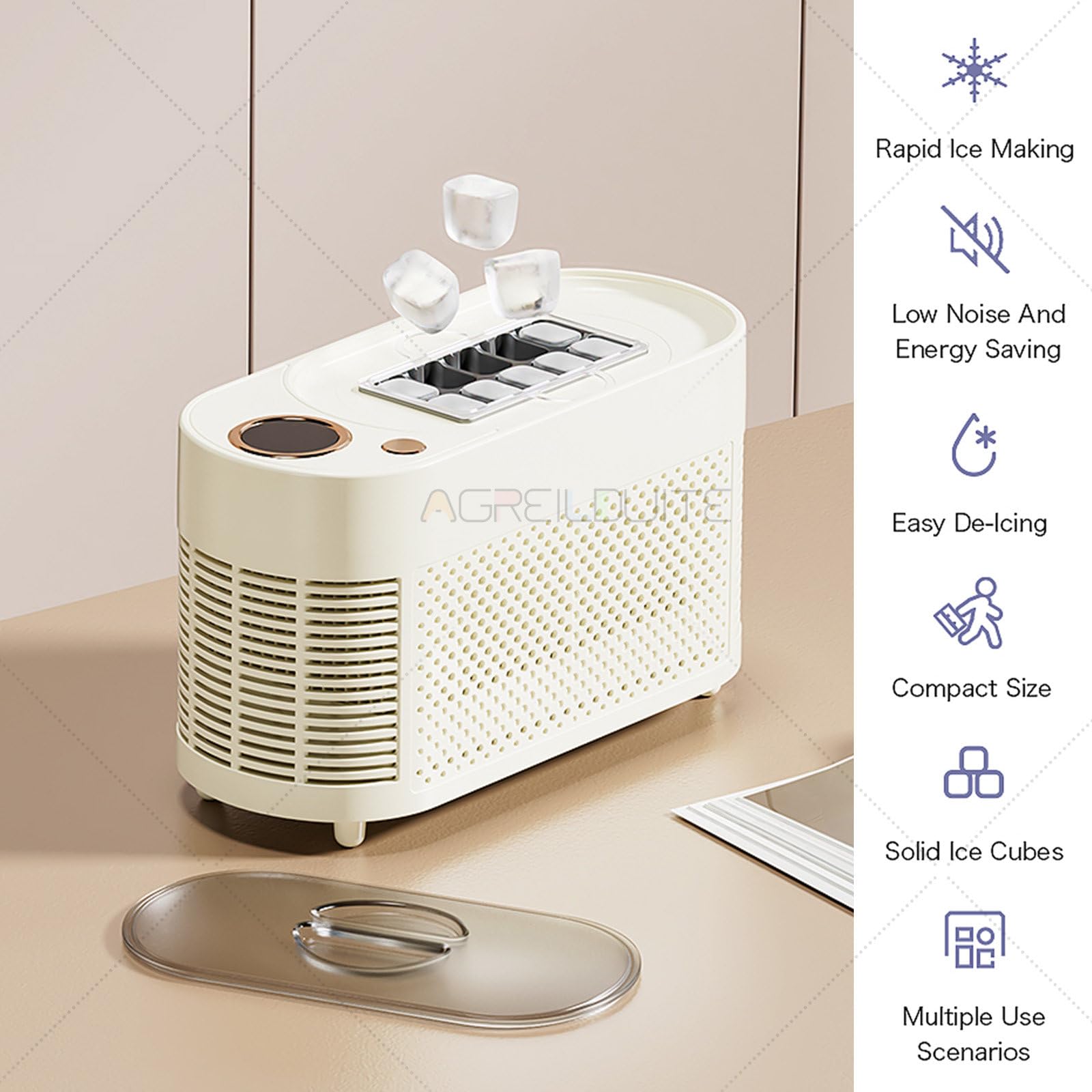 Mini fabbricatore di Ghiaccio Portatile, fabbricatore di Ghiaccio per Auto da 12 V con Doppia Alimentazione CA e CC, Produzione di Ghiaccio Rapida in 10-15 Minuti Creamy-White