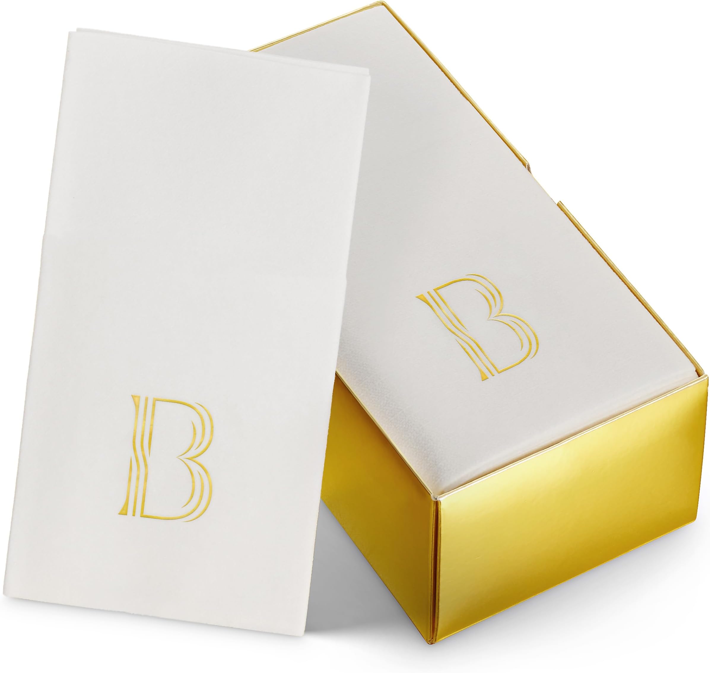 80 Pack White Cocktail Napkins With Gold Foil Squares - 5x5 Inch 3-Ply Party Napkins