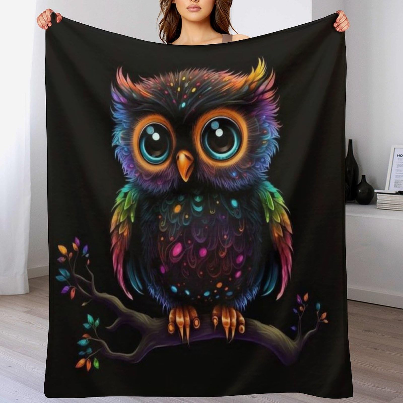 Plaid hibou couverture polaire canapé 130x150 cm pour lit