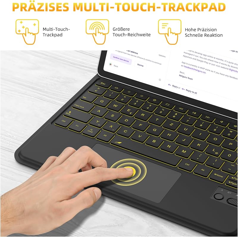 GOKOCO Magic Keyboard Tok Samsung Galaxy Tablet S9FE/S9/S8/S7 11" Készülékekhez - Állítható Háttérvilágítású Billentyűzet Érintőpaddal, Feke