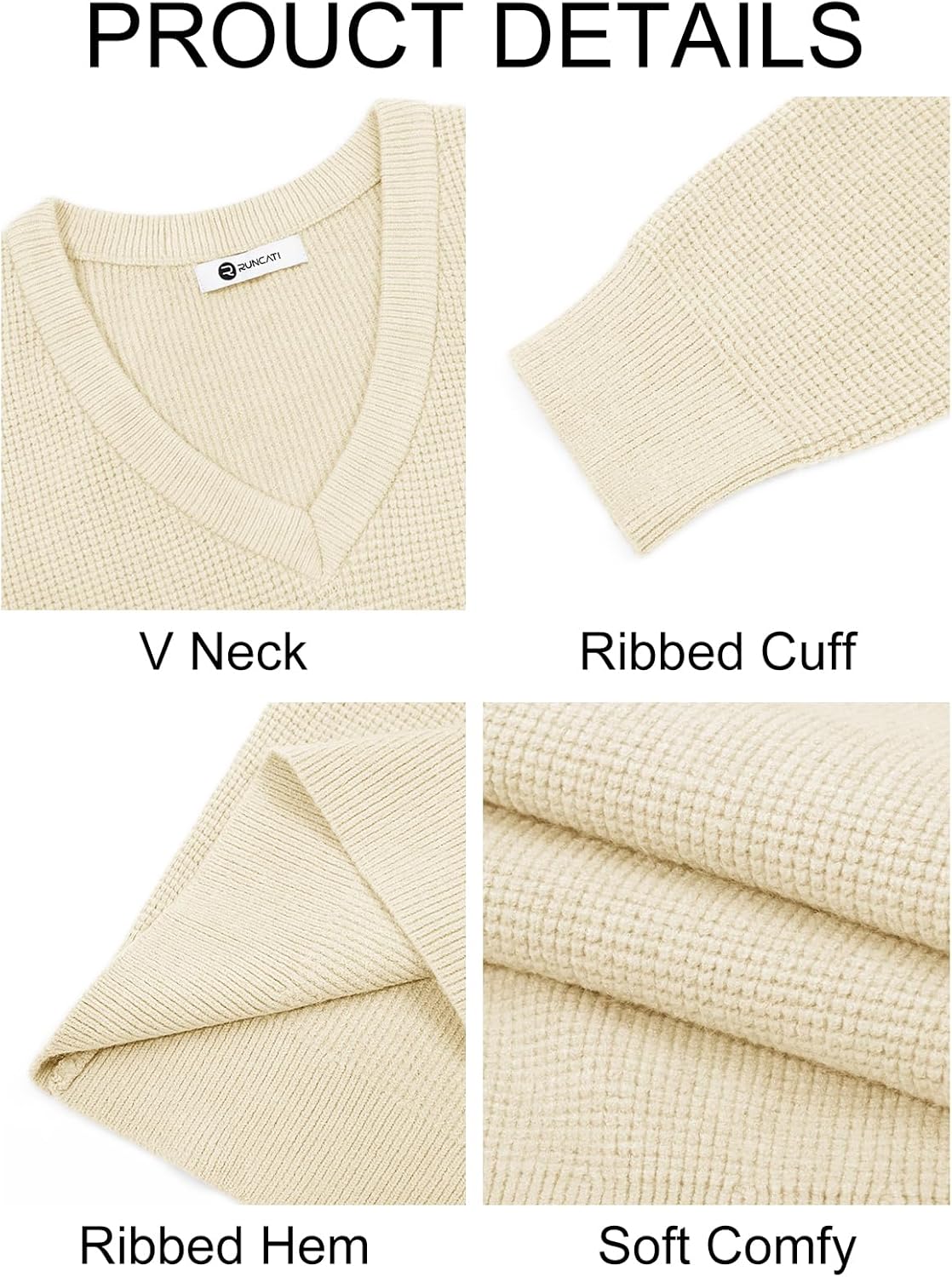 Runcati Mens V Neck Sweater Casual Waffle Knitted Pullover Slim Fit Fall Winter Basic Warm Sweaters - Image 6