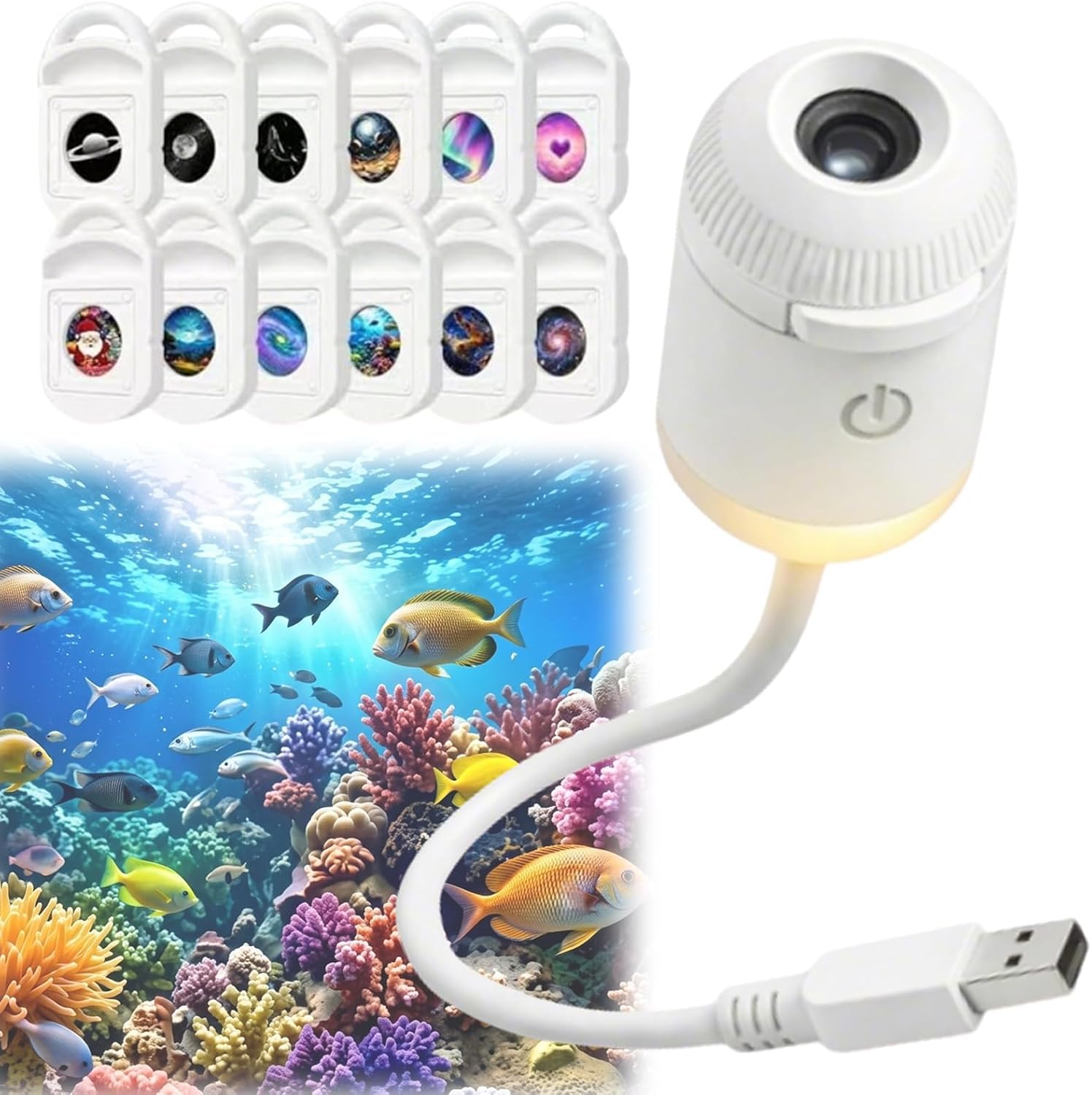 HD Smart Dynamic 5D Holographic Night Light Projector, Plug and Play HD Star Projector, Adjustable 360° USB Galaxy & Moon Projectors Night Light for Bedroom Ceiling Car Roof (12film)