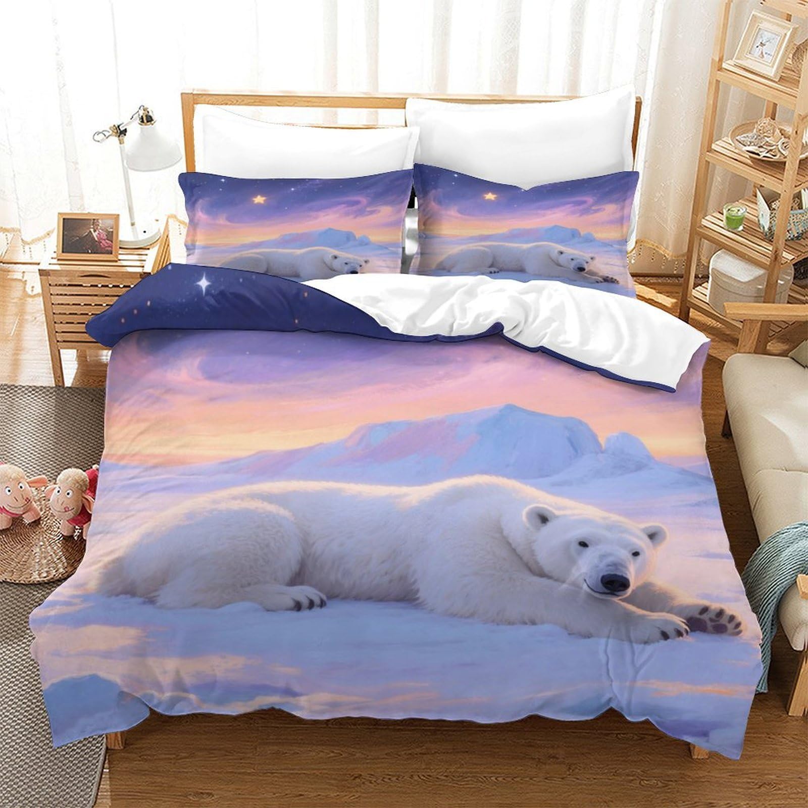 Parure ours polaire 3D pour chambre d'enfant, lit simple en microfibre avec housse et taie