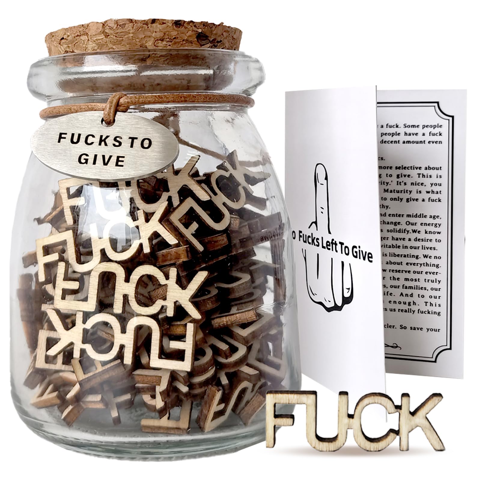 Fun-Plus Jar of Fucks to Give, Fuck Jar Gag Gifts, Bottle of Fucks, Fuck Wooden Cutout Letter in A Jar for Friends Families