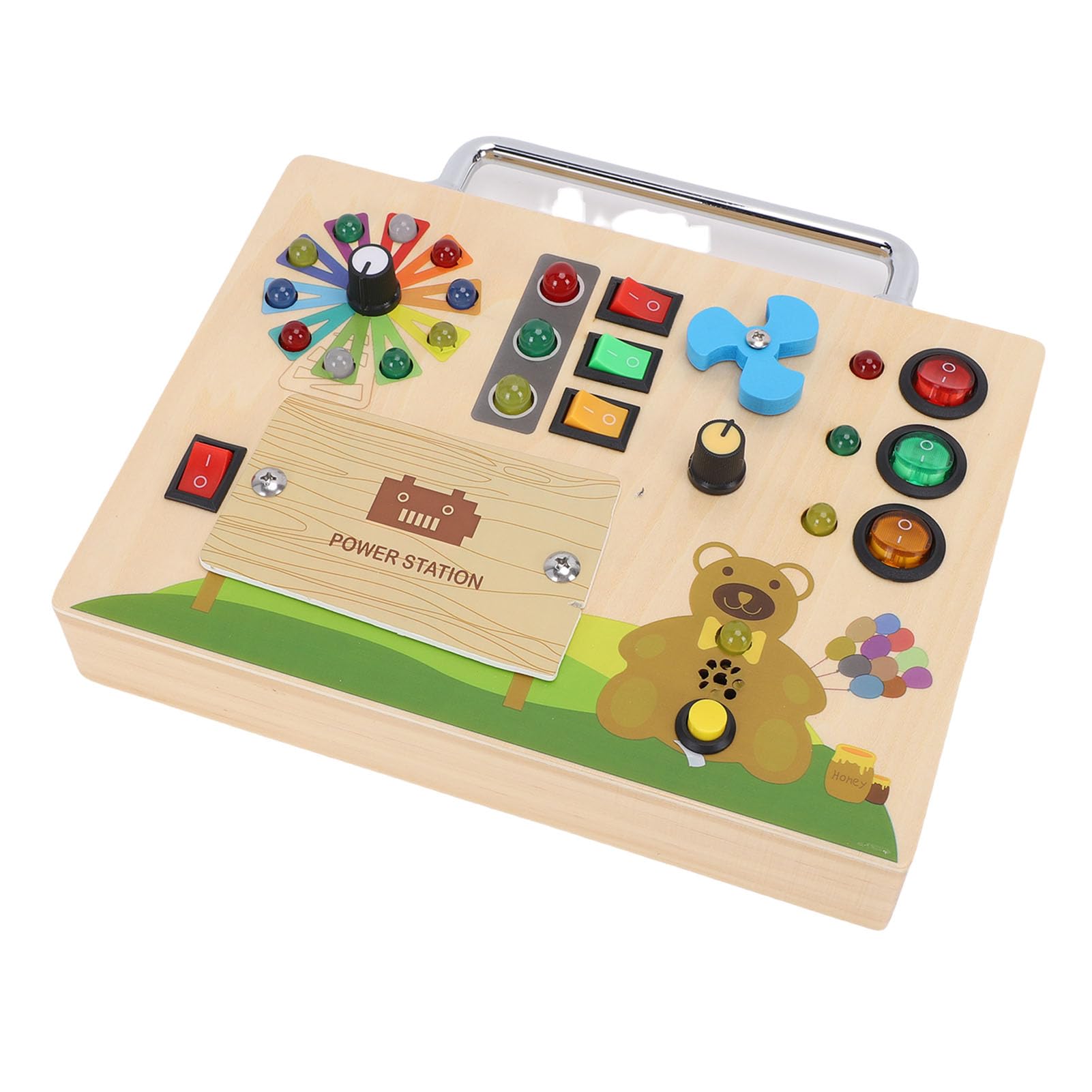 Sxhlseller Holz-Arbeitsbrett für Kleinkinder |LED-Leuchten, Ampel, Sensorisches Spielzeug für Feinmotorik und Hand-Auge-Koordination