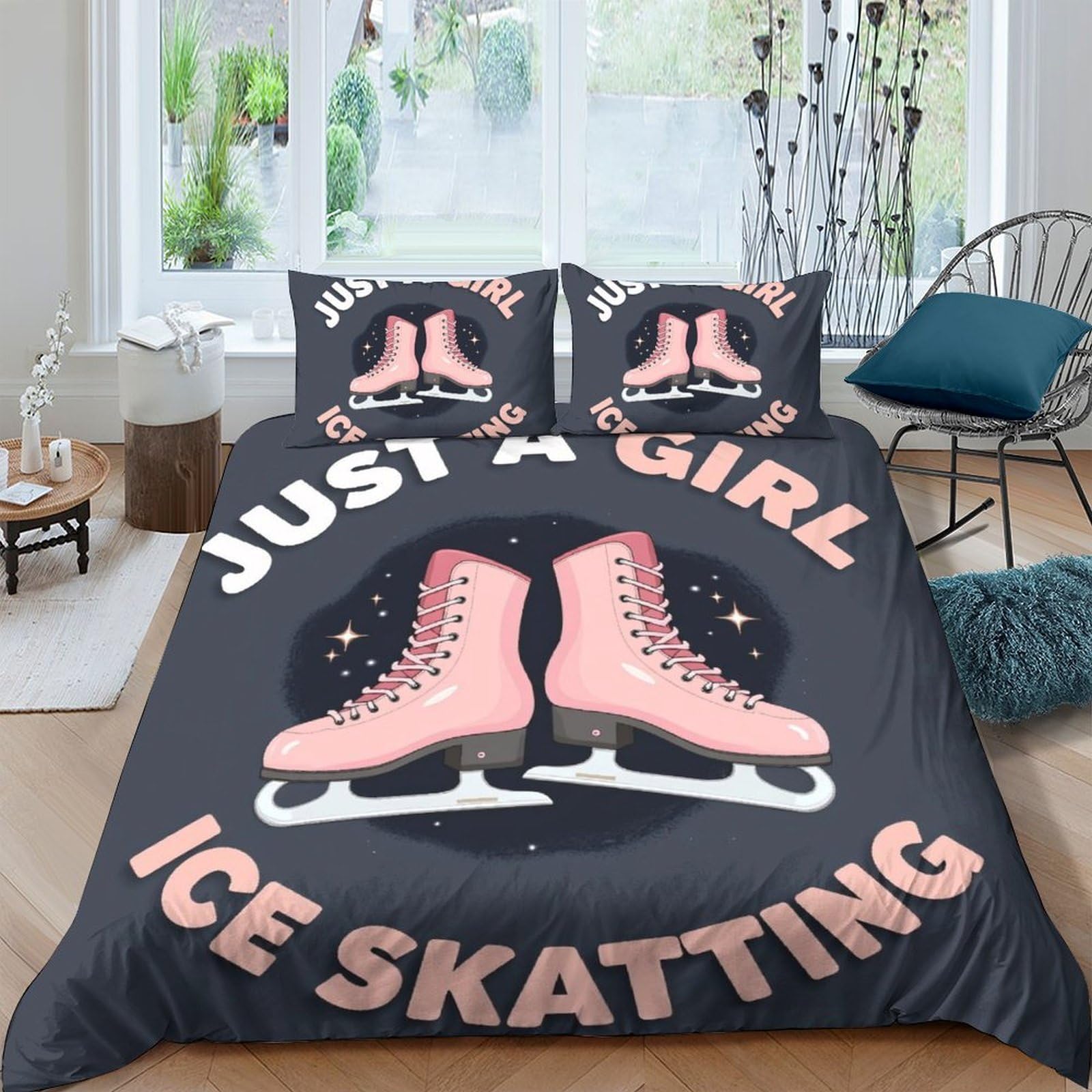 Ctjqhvkz Girls Style-3 3D Printed Pink Ice Skating Boots Fitted Sheet Microfiber Soft Bed Cover For Bedroom Dorm Mattress Decor Single（135X200cm）