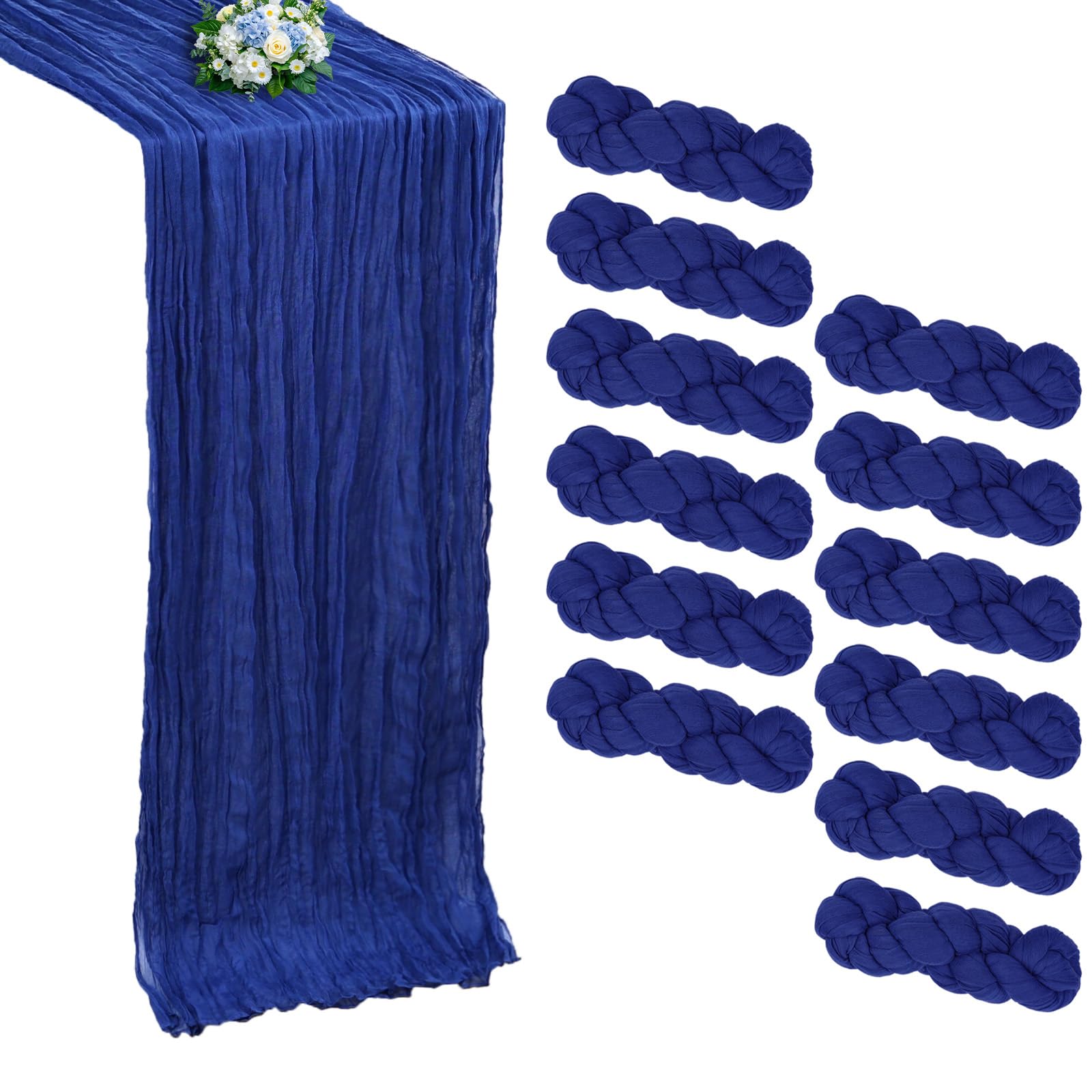 Photo 1 of RestfulGlow 12 Pack Royal Blue Cheesecloth Table Runners (10 Ft)