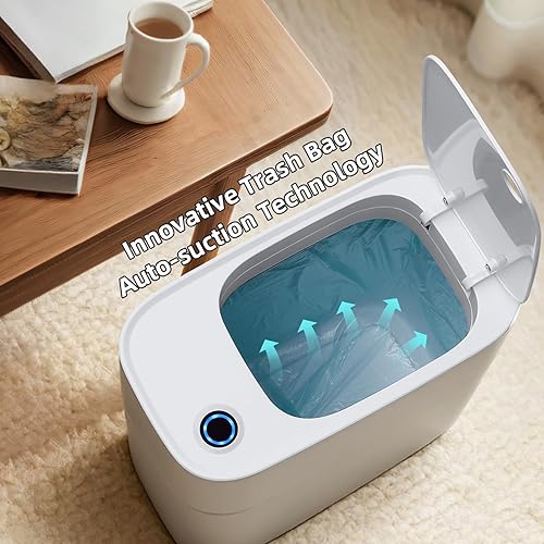 Vista 3 de Cubo de basura automático delgado de 3.5 galones para baño, papelera sin contacto con bolsa de basura, tecnología de absorción automática, cubos