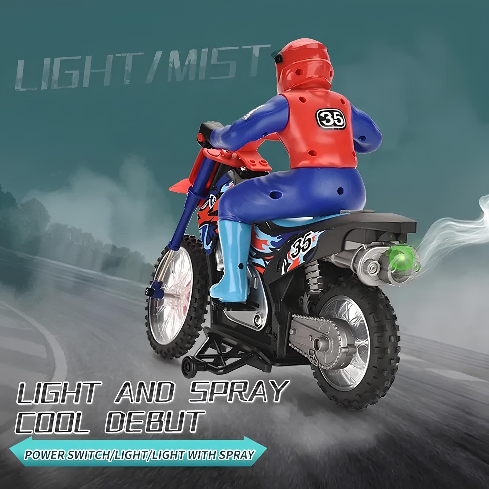 Moto Radiocomandata Gigante per Bambini Moto con Pilota Telecomandata MotoCross con Effetto Fumo Marmitta Maxi Scala 1:10 con Luci Battery Pack Sprint Super Veloce Motocicletta Acrobatica Drifting