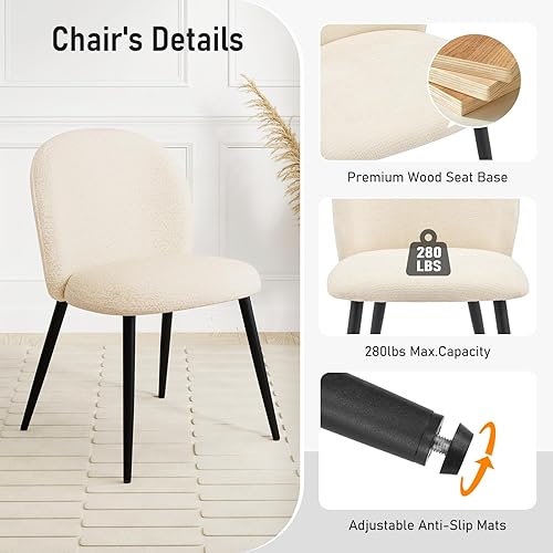 Miniatura 3 de Juego de 4 sillas de comedor tapizadas, modernas sillas auxiliares de cocina con asiento acolchado, cómodas patas de tela de felpilla, silla de