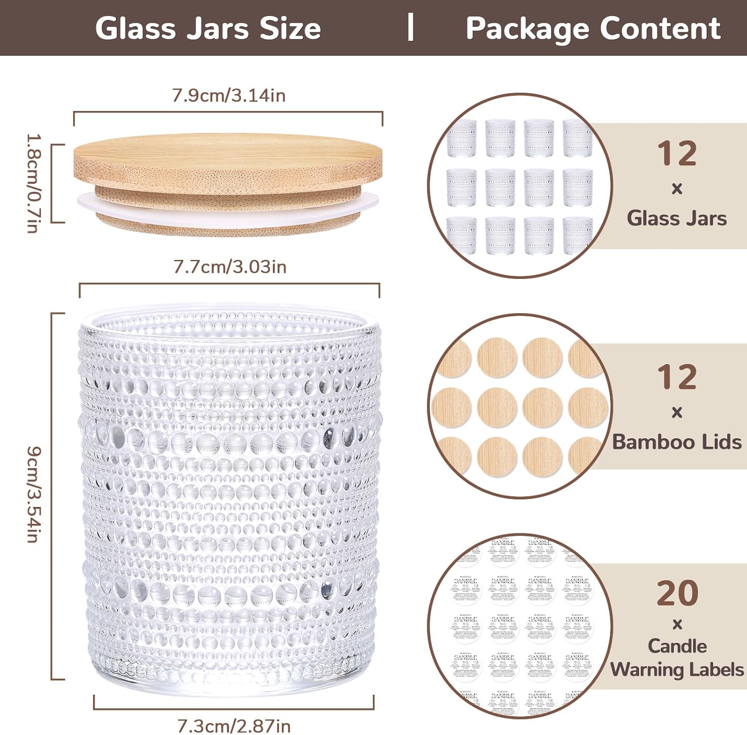 DARJEN 12 Pack Clear Candle Jars for Making Candles- 8 OZ Empty Glass Candle Making Jars with Bamboo Lids and Labels, Candle Making Supplies Candle Containers for Home DIY