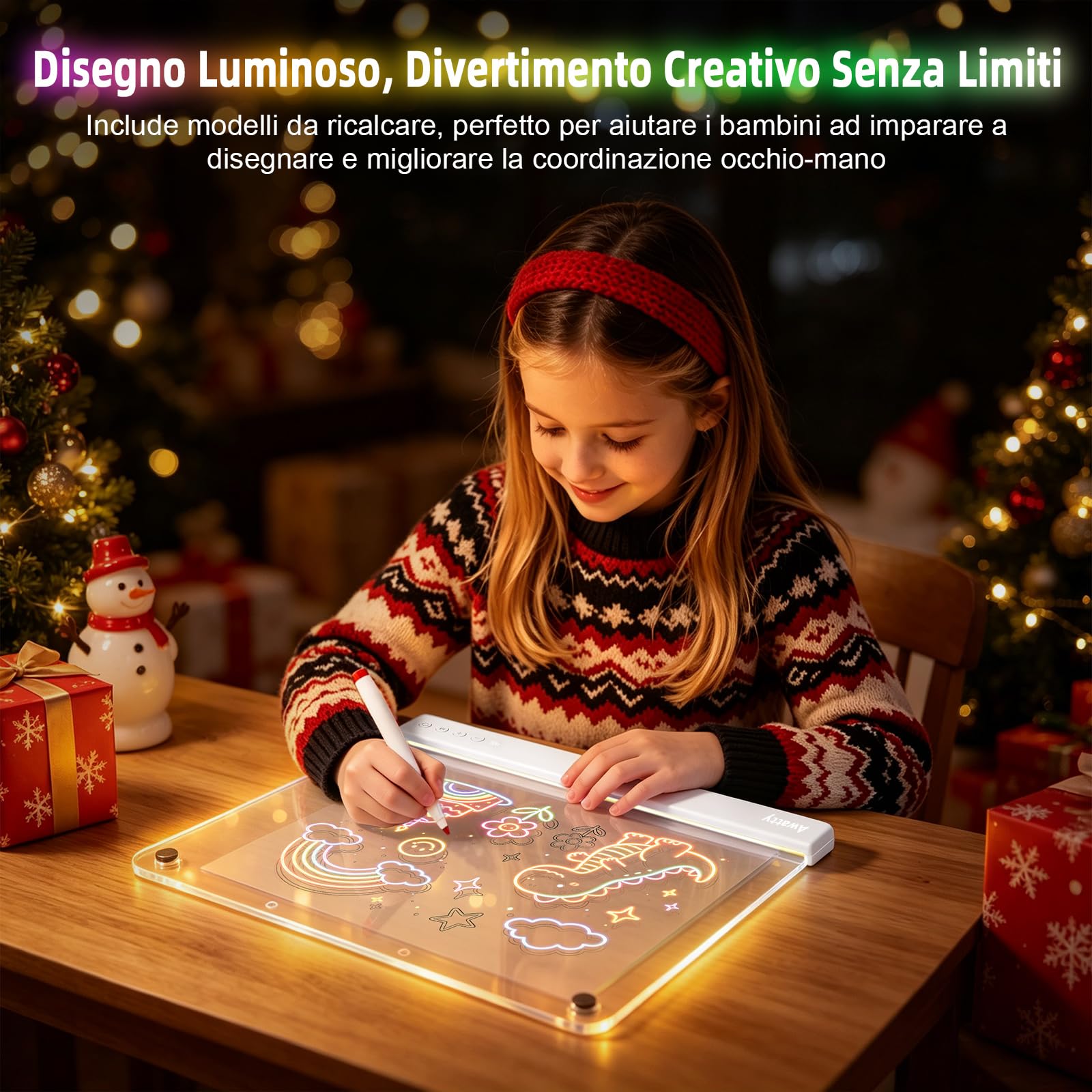 Awatty Lavagna da Disegno a LED, Giocattoli Regalo Bambini Bambine (Bianca)