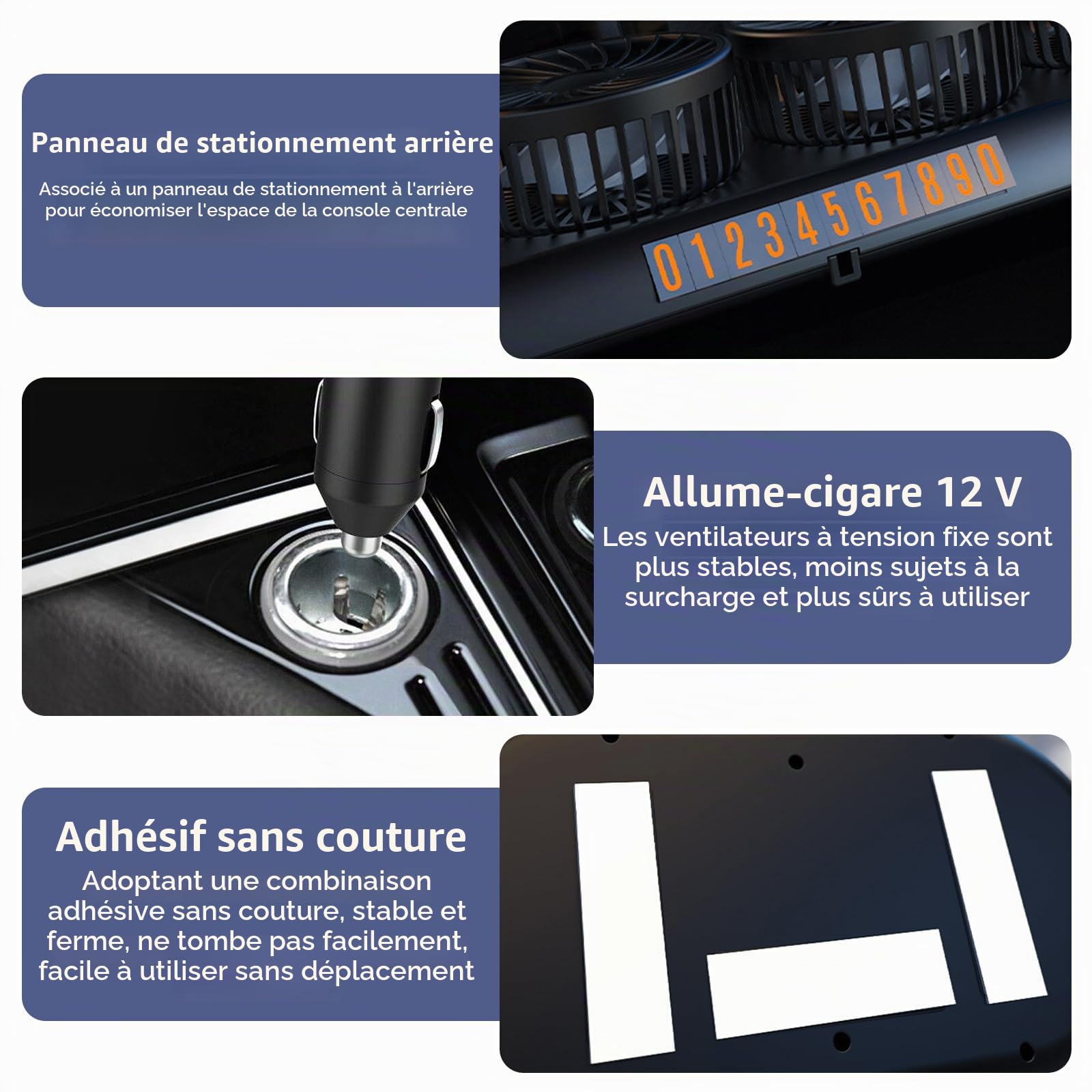 Ventilateur de voiture à trois têtes : ventilateur 12 V 3 vitesses, ventilateur de voiture universel avec ventouse, peu de bruit, ventilateur d'été pour voiture, camionnette, SUV, RV, bateau