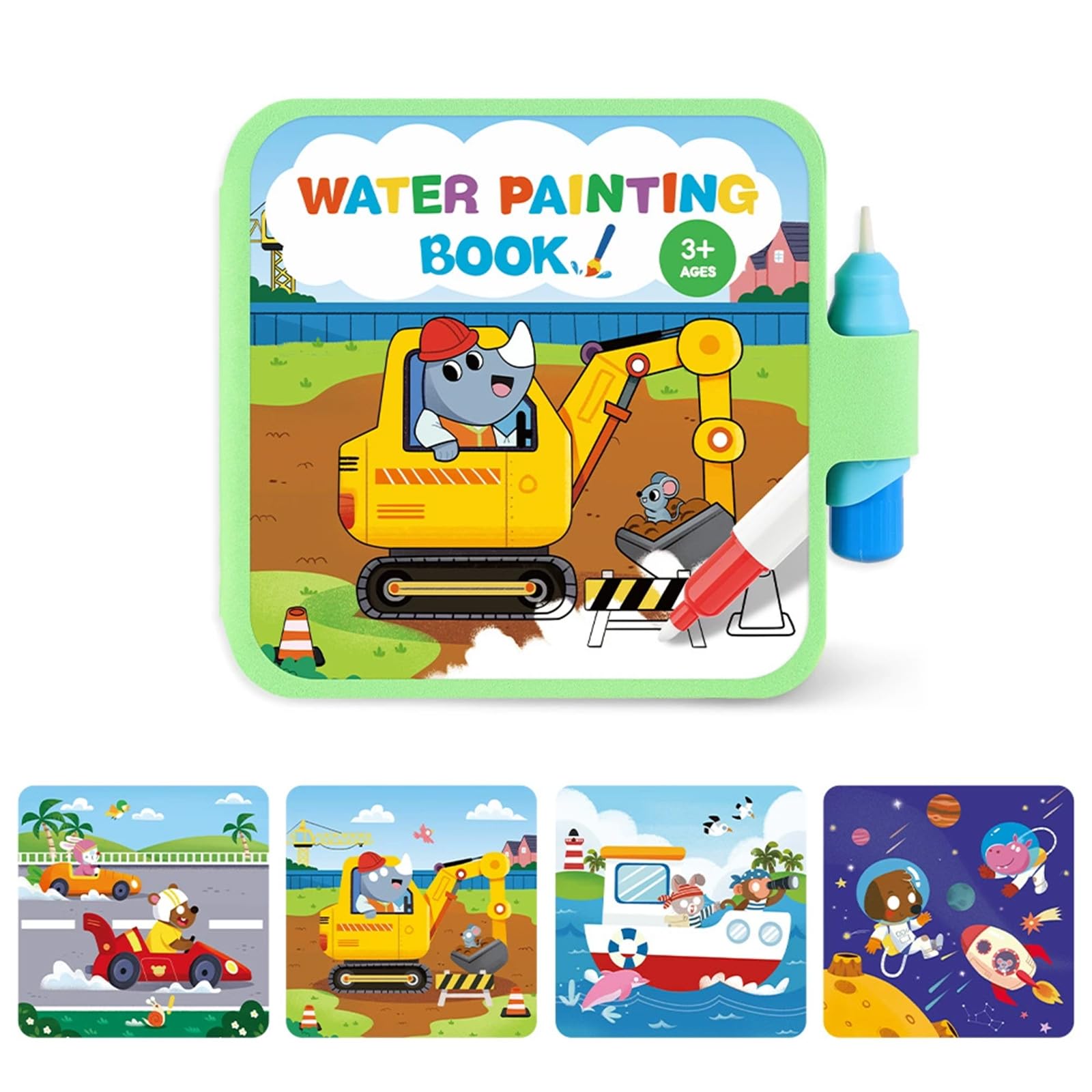 Reusable Water Painting Books for Kids – Magic Water Reveal Coloring Books with Water Pens, No-Mess Coloring Book, Portable Educational Doodle Drawing Toy, Fun Travel Activity (F)