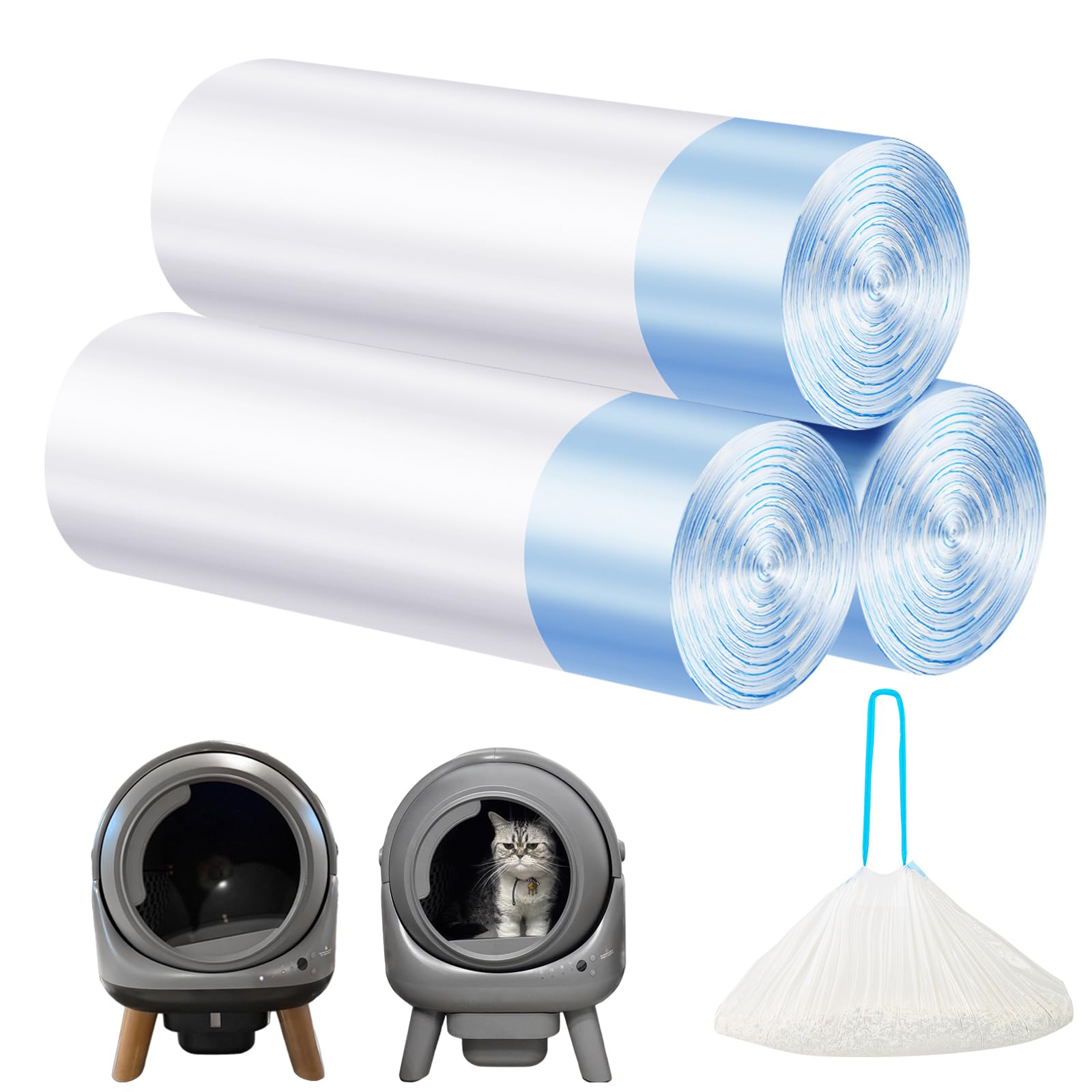 Cat Litter Bags 60 Count,21.65"x11.8" Drawstring Close Litter Box Liners for Automatic Litter Box,Thick Cat Poop Bags,Easy to Clean,Heavy Duty Robot