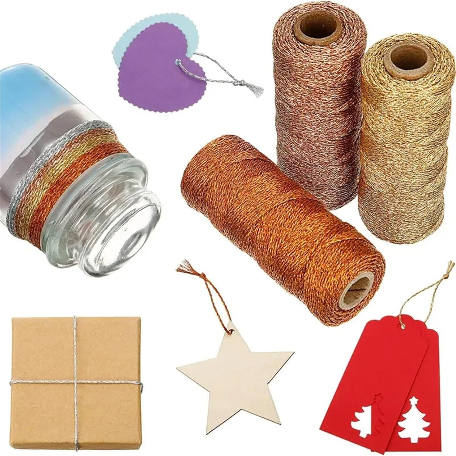 3rolls Kitchen Twine 100M/Roll Christmas Bakers Twine Cords Craft Twines Decorative Wrapping Twines String for DIY Crafts Packing Wrapping Decor(Bronze)