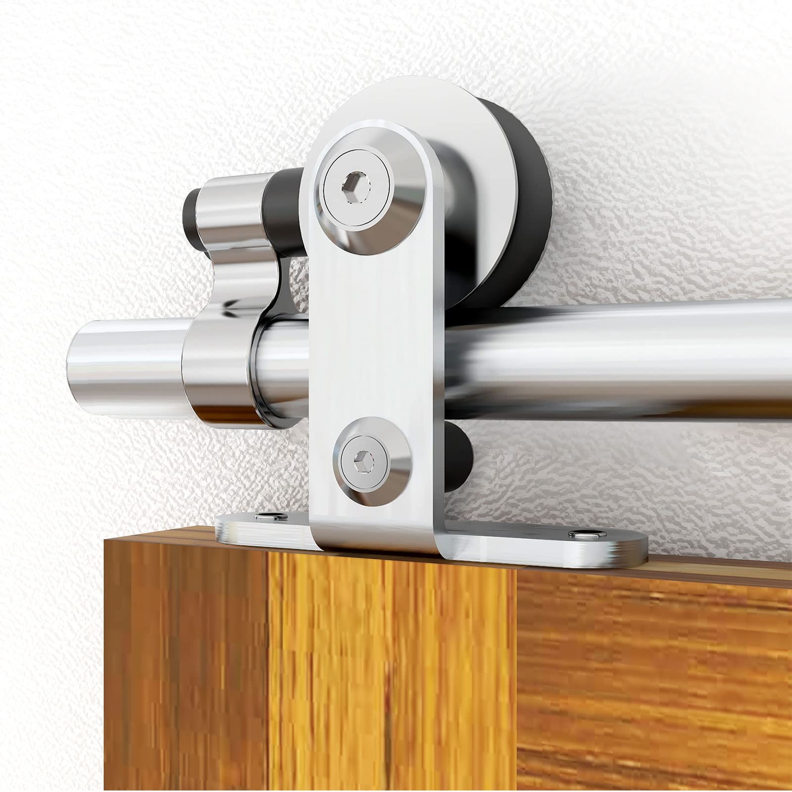 WOLFBIRD 7FT/213CM Sliding Barn Door Hardware Kit for Double Wood Door Stainless Steel Sliding Door Track - T Style