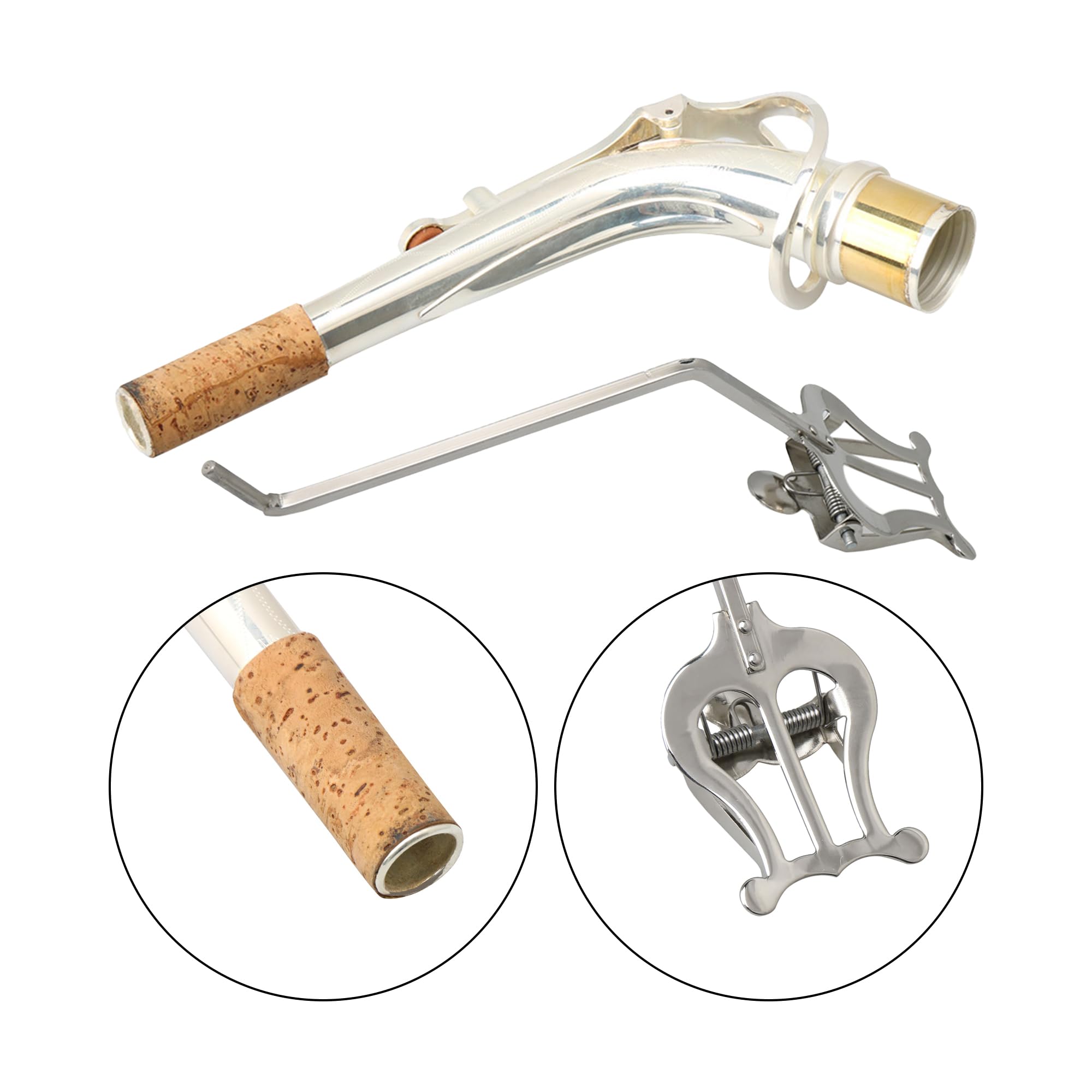 Yibuy Manche coudé pour saxophone alto avec support pour lyre de fanfare Jack rond 4 mm