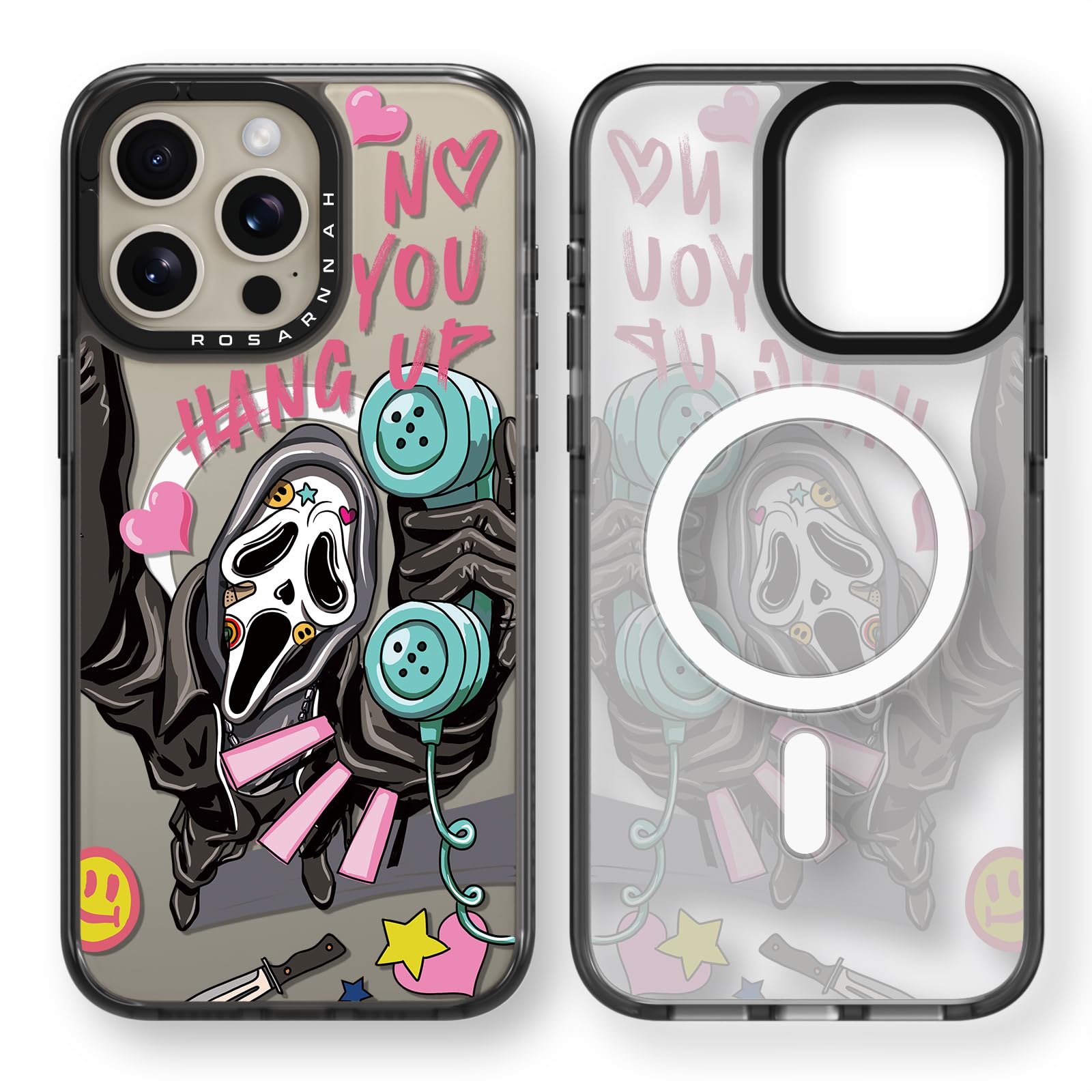 Rosarnnah Magnetic for iPhone 15 Pro Max Magsafe Case Cute - Durable Shockproof 6.6 ft Drop Impact Phone Case - Black Funny Scream Design for iPhone