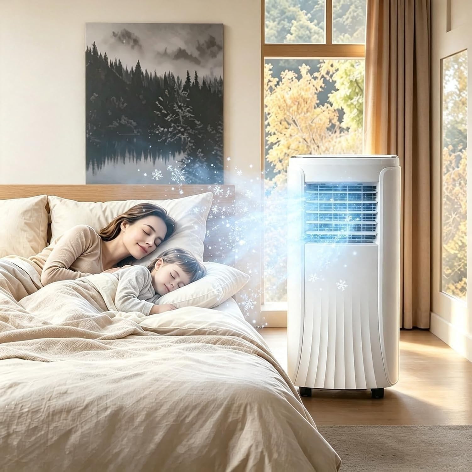 Condizionatore Portatile Autonomo 7000-12000 BTU Raffrescatore Ad Aria Senza unità Esterna, Funzionamento Silenzioso, su Ruote con Telecomando per Ufficio e CAS, 9000btu, 9000BTU