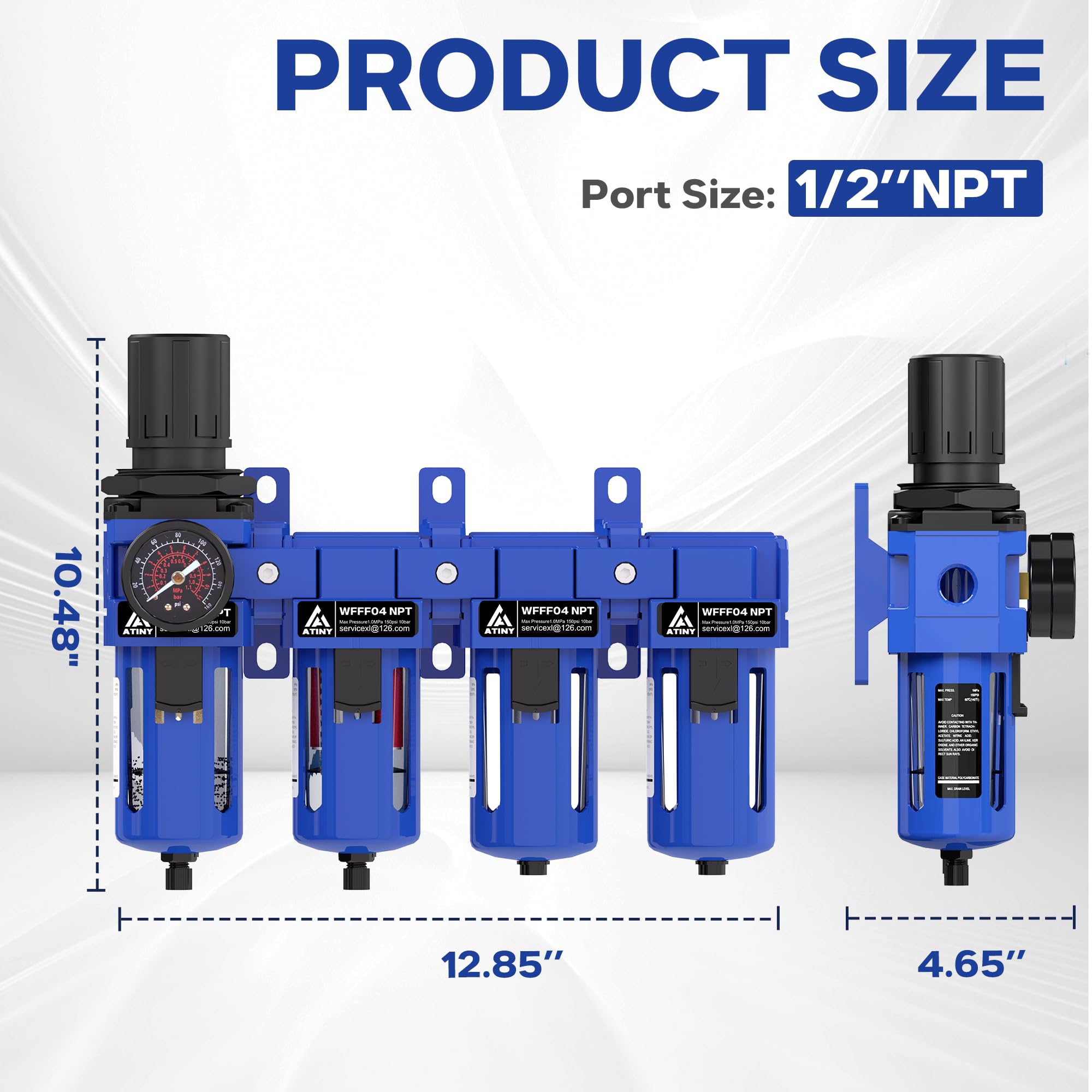 1,27 cm NPT osuszacz powietrza do kompresorów, 4-stopniowy system osuszania powietrza, filtr mosiężny, filtr koalescencyjny, podwójna suszarka na sucho i regulator powietrza, metalowa powłoka