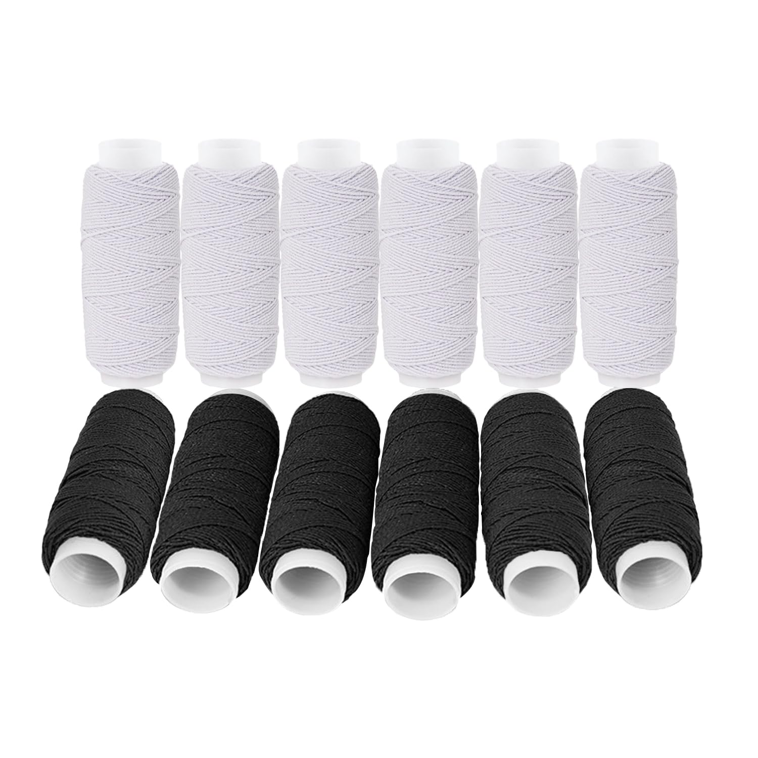 Cordón elástico para manualidades de 0,75 mm, 20 m cada carrete, hilo de coser elástico para máquina de coser, hilo elástico para costura, acolchado y manualidades, cuentas (6 negros + 6 blancos)