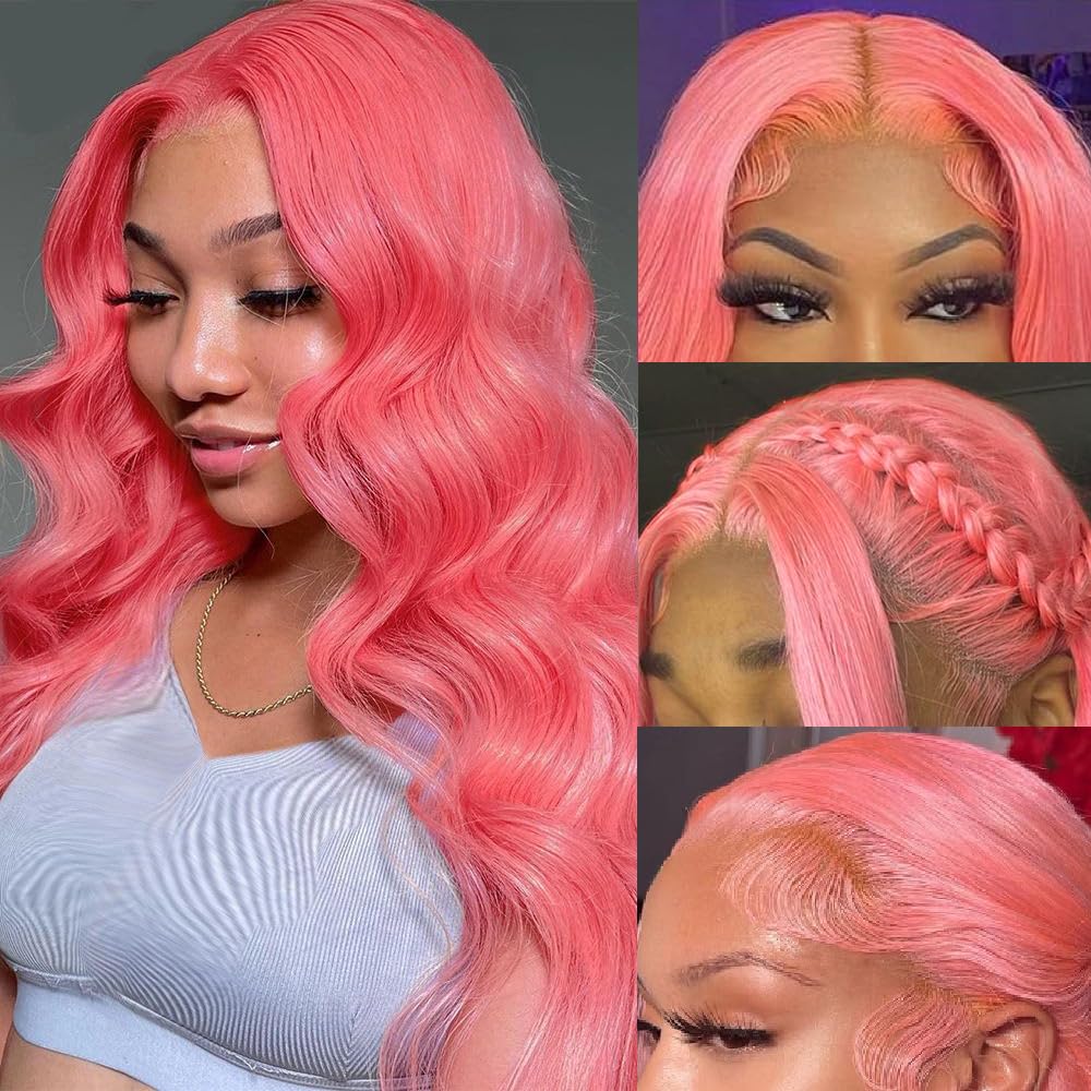 Avolo Lace Front Wig Human Hair Pre Plucked 13x4 Body Wave Colored Pink Human Hair Glueless 180% Density HD Lace Frontal Wigs For Women 20 Inch