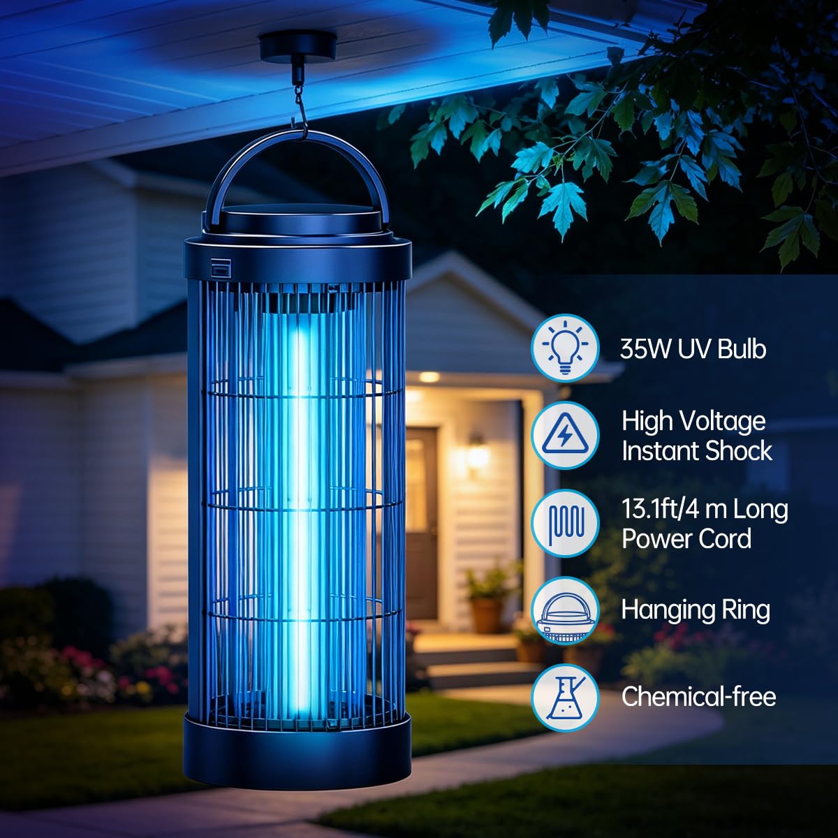 Bug Zapper Outdoor Elektrischer Mücken- & Fliegenvernichter mit 36W UV-Licht, Großer Plug-In Bug Zapper für Fliegende Insekten, Indoor Outdoor Fliegenfalle für Terrasse, Hinterhof, Garten