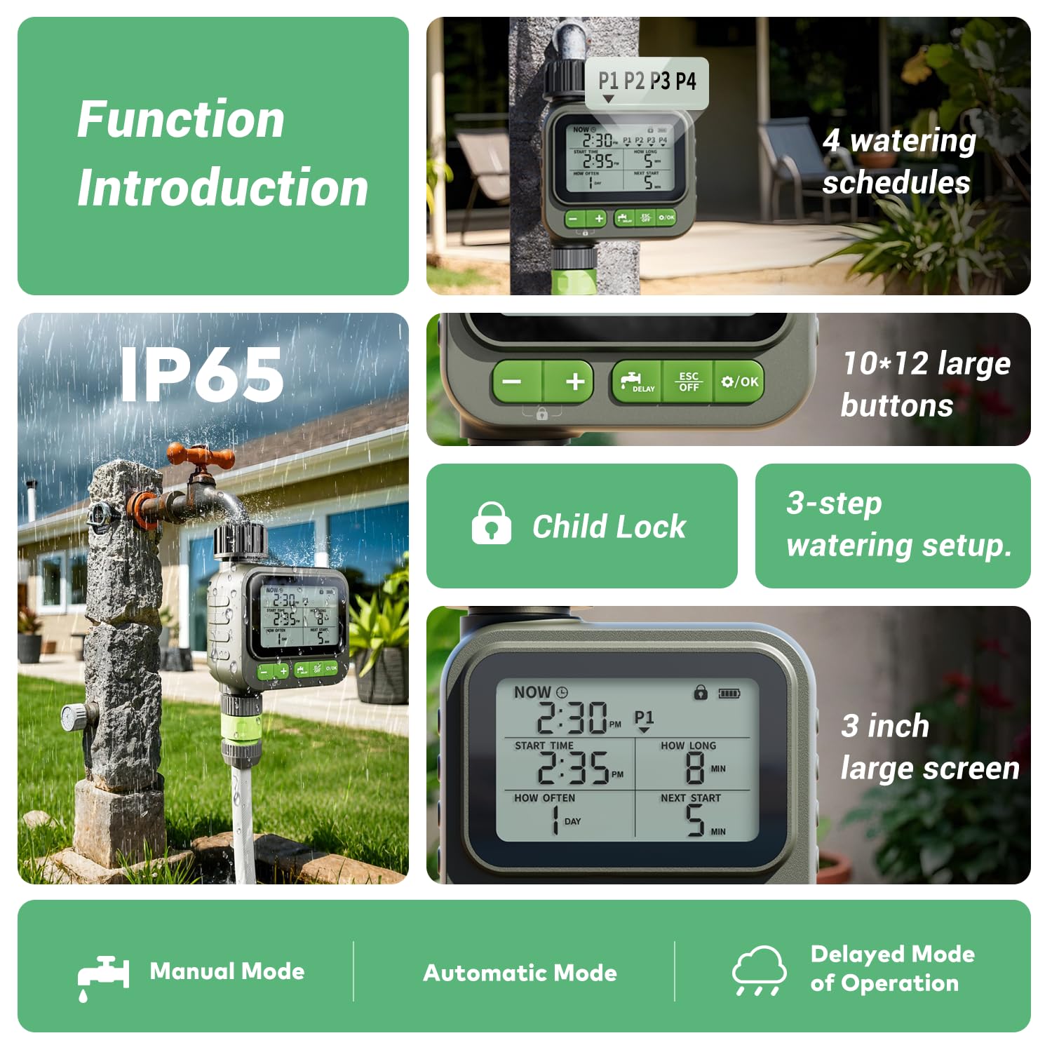 NexusLab Sprinkler-Timer Outdoor, Wasser-Timer für Gartenschlauch, programmierbare Bewässerung mit Regenverzögerung/manuell,