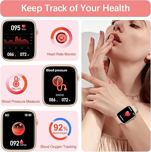 Miniatura 3 de YoYoFit Reloj inteligente (respuestahacer llamadas), reloj inteligente de 1.85 pulgadas para mujer, rastreador de actividad física impermeable con