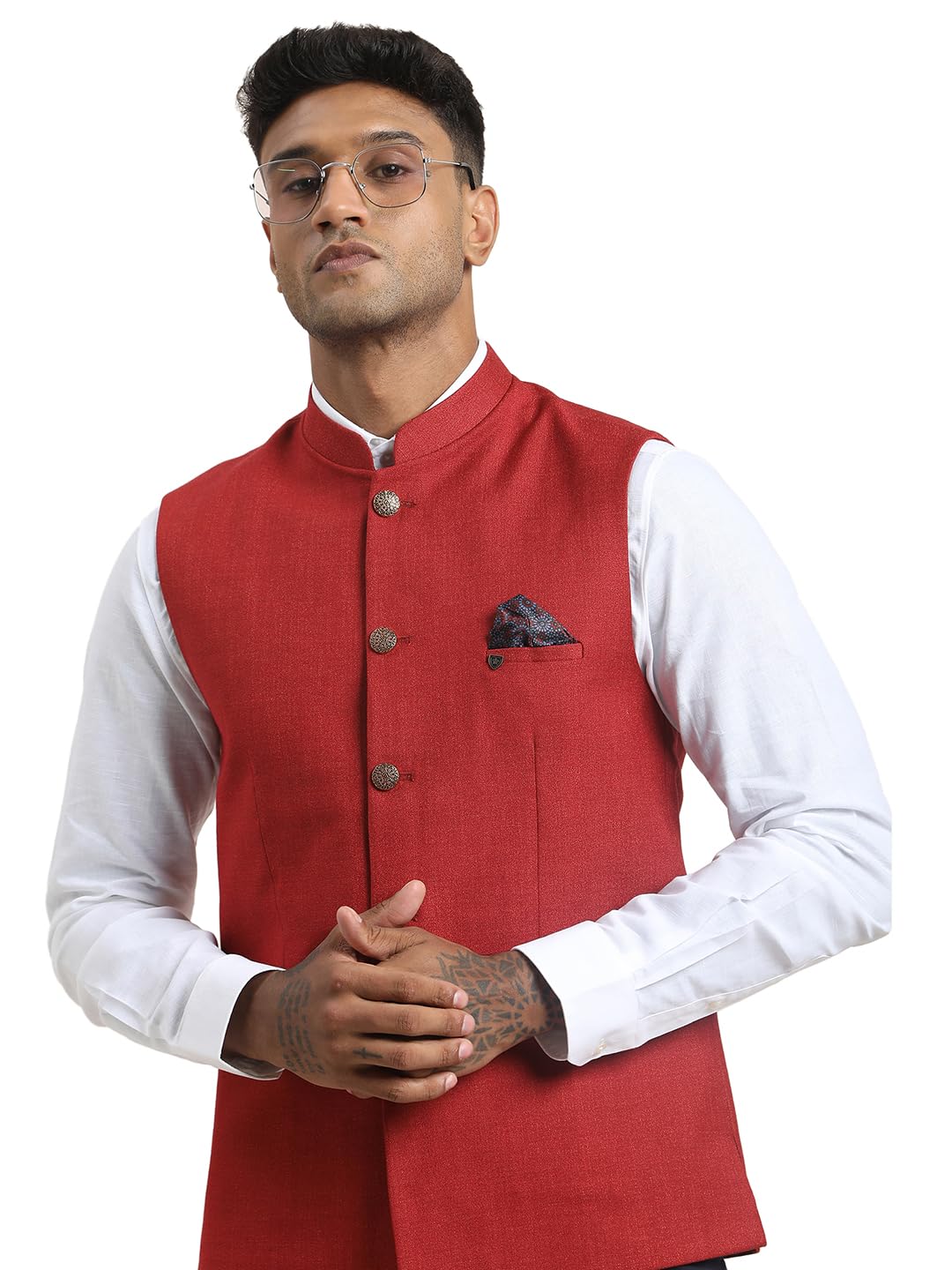 turtle Men Red 100% Cotton Self Design Formal Nehru Jacket||men's vest-picture-22