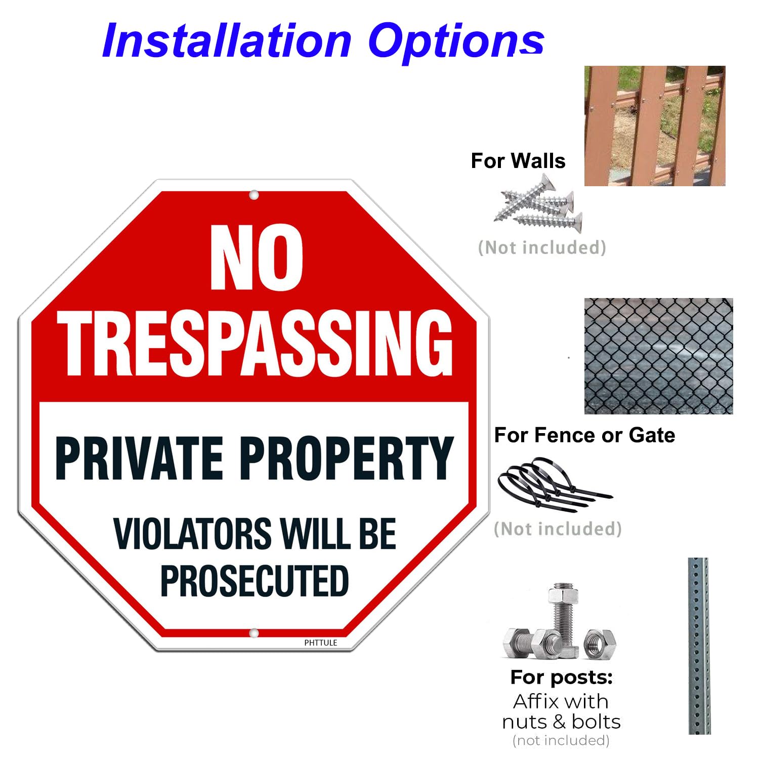No Trespassing Sign 4-Pack - 8x12 Inch Metal Aluminum, Weatherproof For Home & Business
