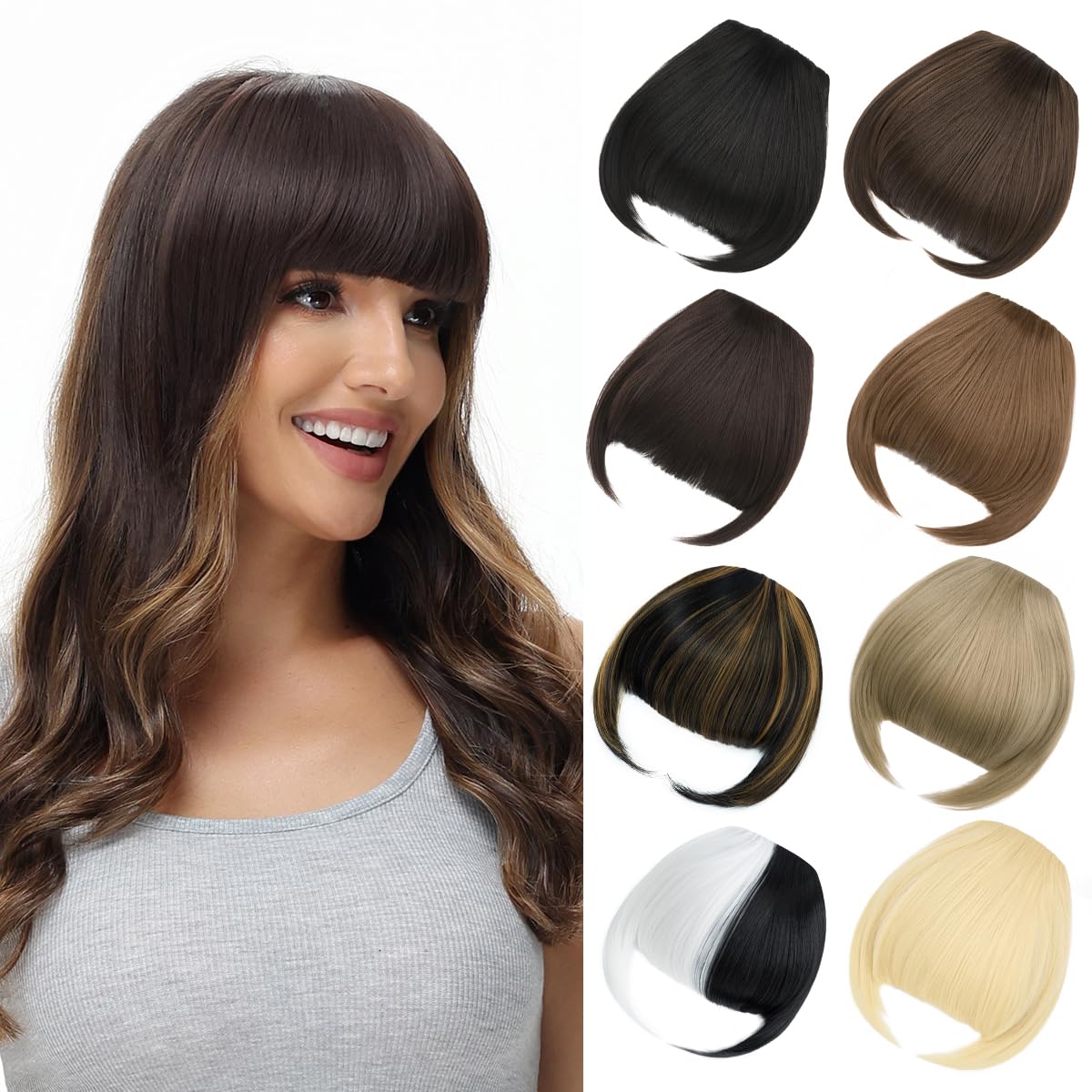 BUYOGET Clip in Fringe Hair Extension Highlight Blonde Straight Fake fringe Clip on Bangs Hair Clip for Women