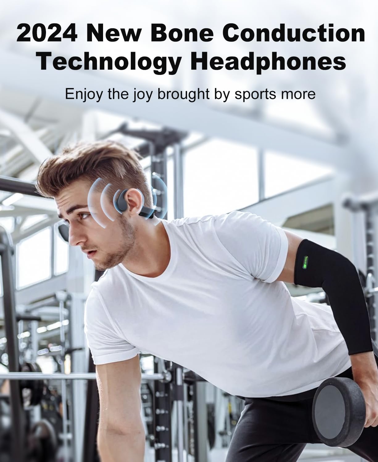 Auriculares de conducción ósea, auriculares deportivos Bluetooth de oído abierto mejorados 2024 con micrófono, IP55, impermeables, 8 horas de reproducción y auriculares inalámbricos IP55 para correr