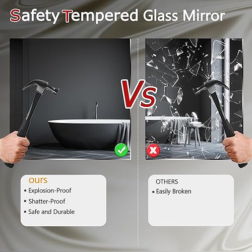 Miniatura 6 de CULER Espejo de pared de madera blanca para baño, rectangular rústico de 24 x 36 pulgadas, espejos colgantes con marco de madera para sala de estar,