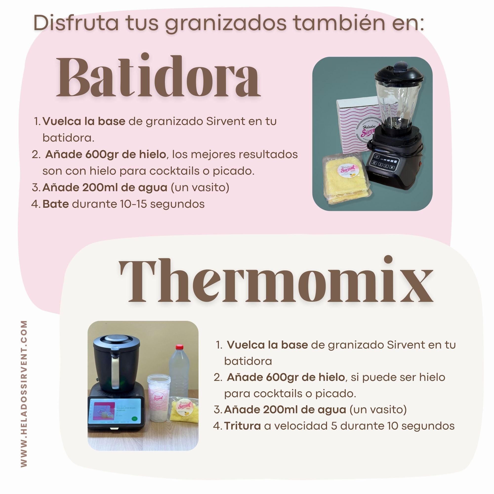 Granizado de Limón Helados Sirvent – Kit 10 Sobres + Vaso Reutilizable | Para Batidora, Thermomix o Granizadora | Sabor de Heladería en Casa | Vegano
