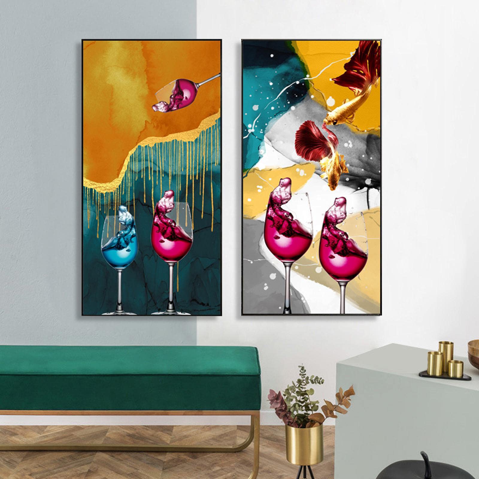Abstrakcyjny szklany kubek z pióro jadalnia restauracja dekoracyjne obrazy płótno obraz sztuka ścienna plakat dekoracja wnętrz 50 x 100 cm x 2 bez ramy
