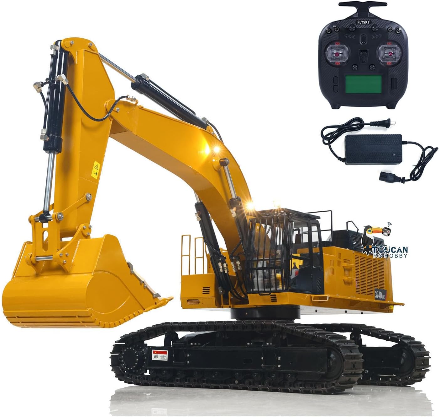 TOUCAN RC HOBBY 1/8 Huge RC Hydraulic Excavator C374 Metal Heavy Duty Digger RTR Radio Controlled Construction Vehicles Models Flysky Radio for Adult