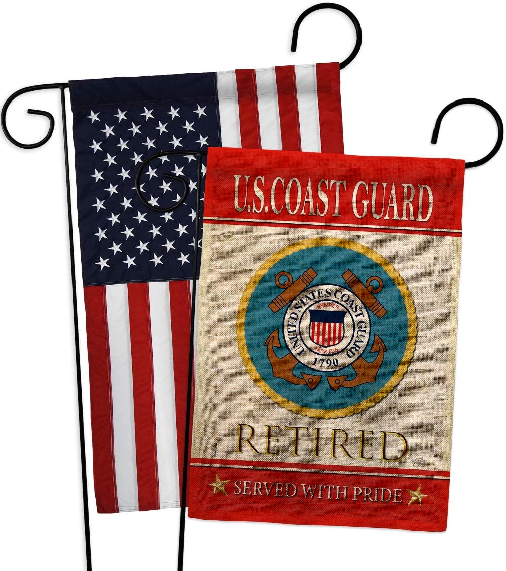 Coast Guard US Retired Burlap Garden Flags Pack Armed Forces USCG Semper Paratus United State American Military Veteran Retire Official USA Vintage Applique Gift Yard House Double-Sided 13 X 18.5